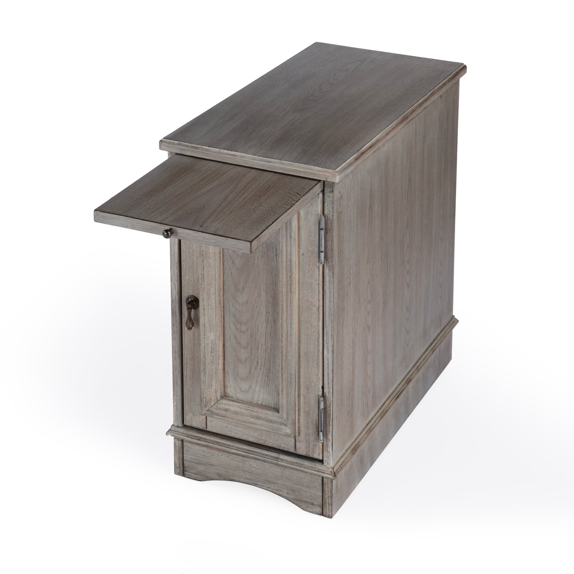 Butler Specialty Company Harling 12 in. W Rectangular Wood 1 Door-1 Shelf Side Table with Pull-Out Tray, Gray