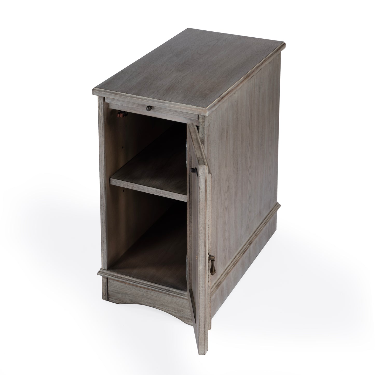 Butler Specialty Company Harling 12 in. W Rectangular Wood 1 Door-1 Shelf Side Table with Pull-Out Tray, Gray