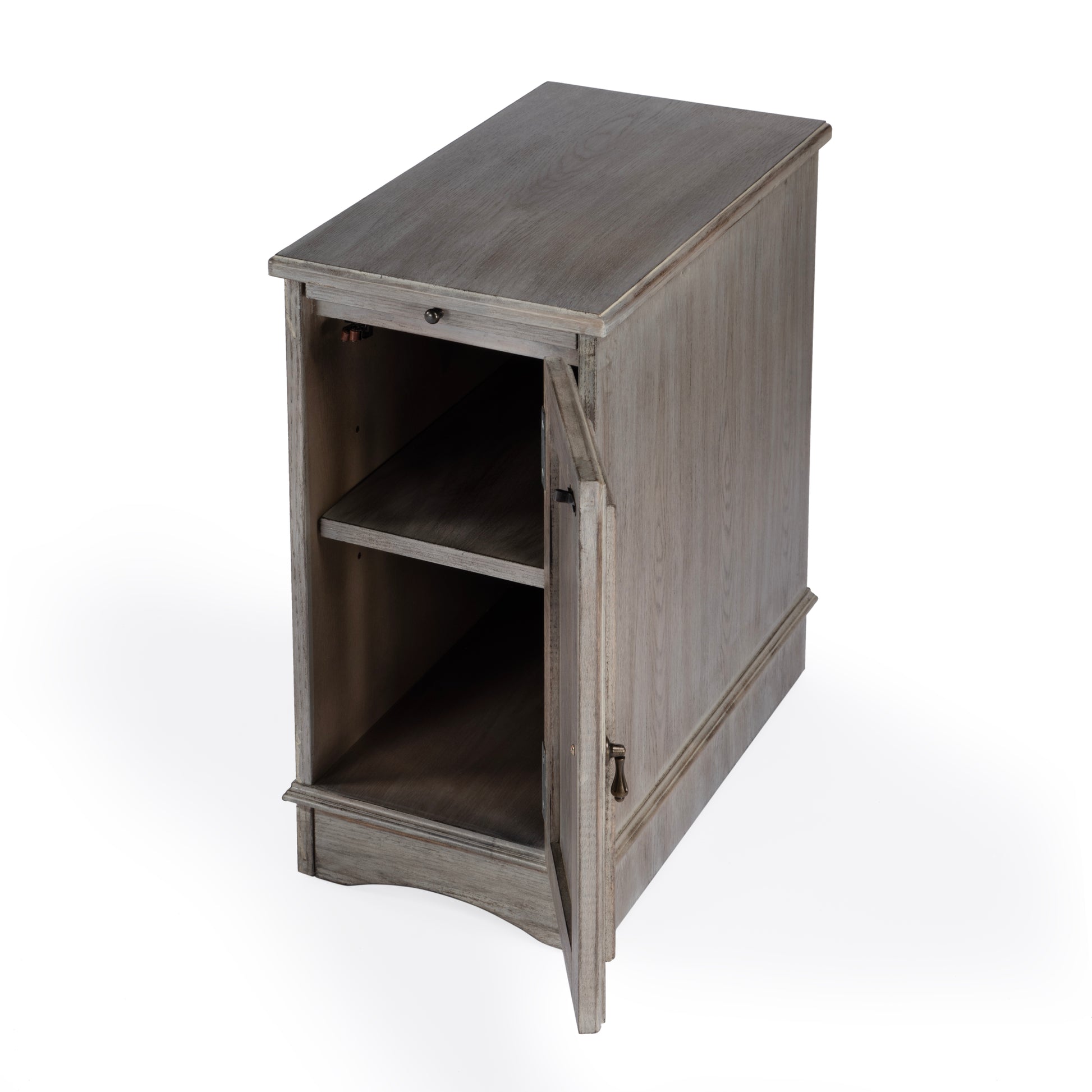 Butler Specialty Company Harling 12 in. W Rectangular Wood 1 Door-1 Shelf Side Table with Pull-Out Tray, Gray