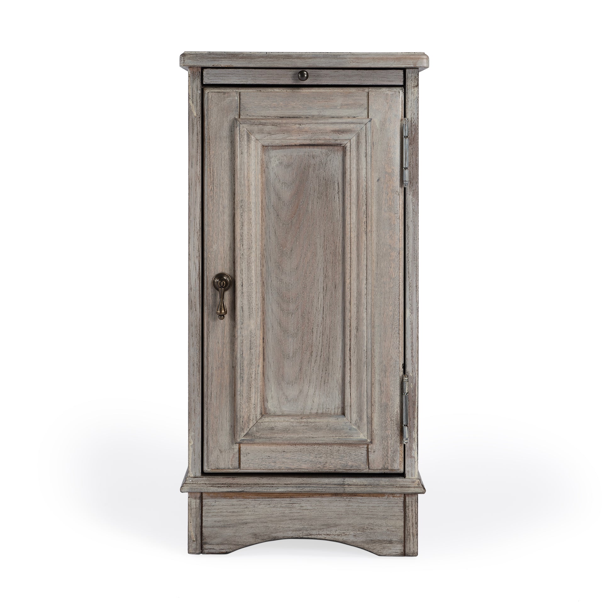 Butler Specialty Company Harling 12 in. W Rectangular Wood 1 Door-1 Shelf Side Table with Pull-Out Tray, Gray