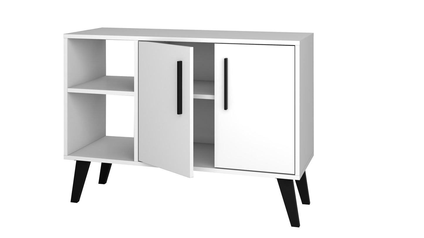 Manhattan Comfort Mid-Century- Modern Amsterdam 35.43" Sideboard with 4 Shelves in White 147AMC205