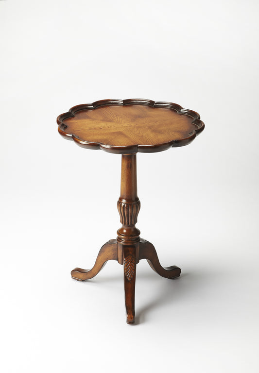 Butler Specialty Company Dansby 20 in. W Round Wood Scalloped Edge Pedestal Side Table, Medium Brown