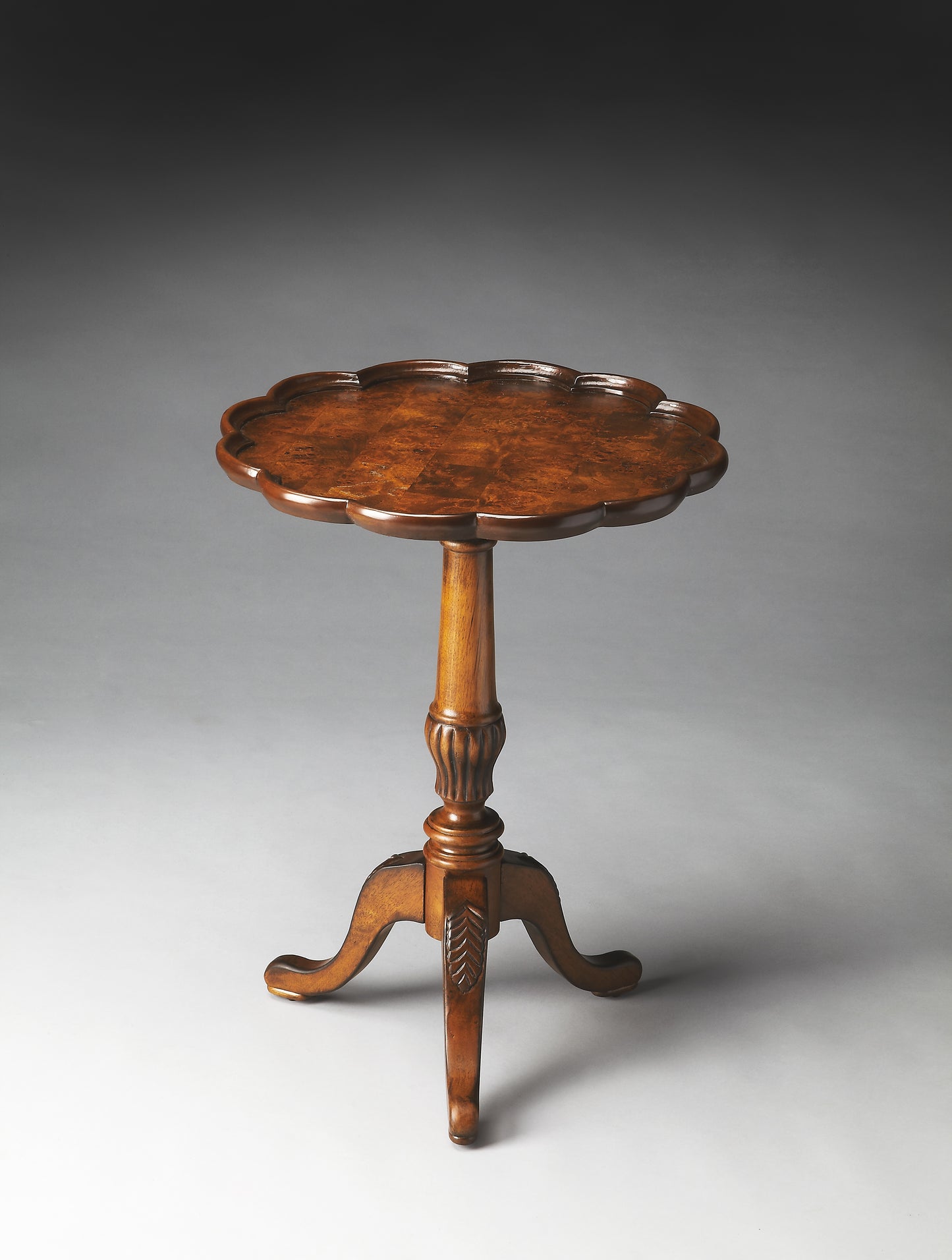 Butler Specialty Company Dansby 20 in. W Round Wood Scalloped Edge Pedestal Side Table, Medium Brown