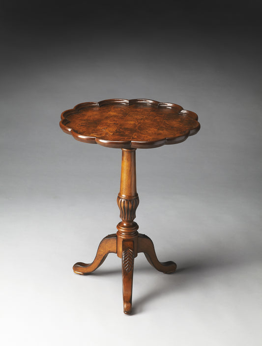 Butler Specialty Company Dansby 20 in. W Round Wood Scalloped Edge Pedestal Side Table, Medium Brown