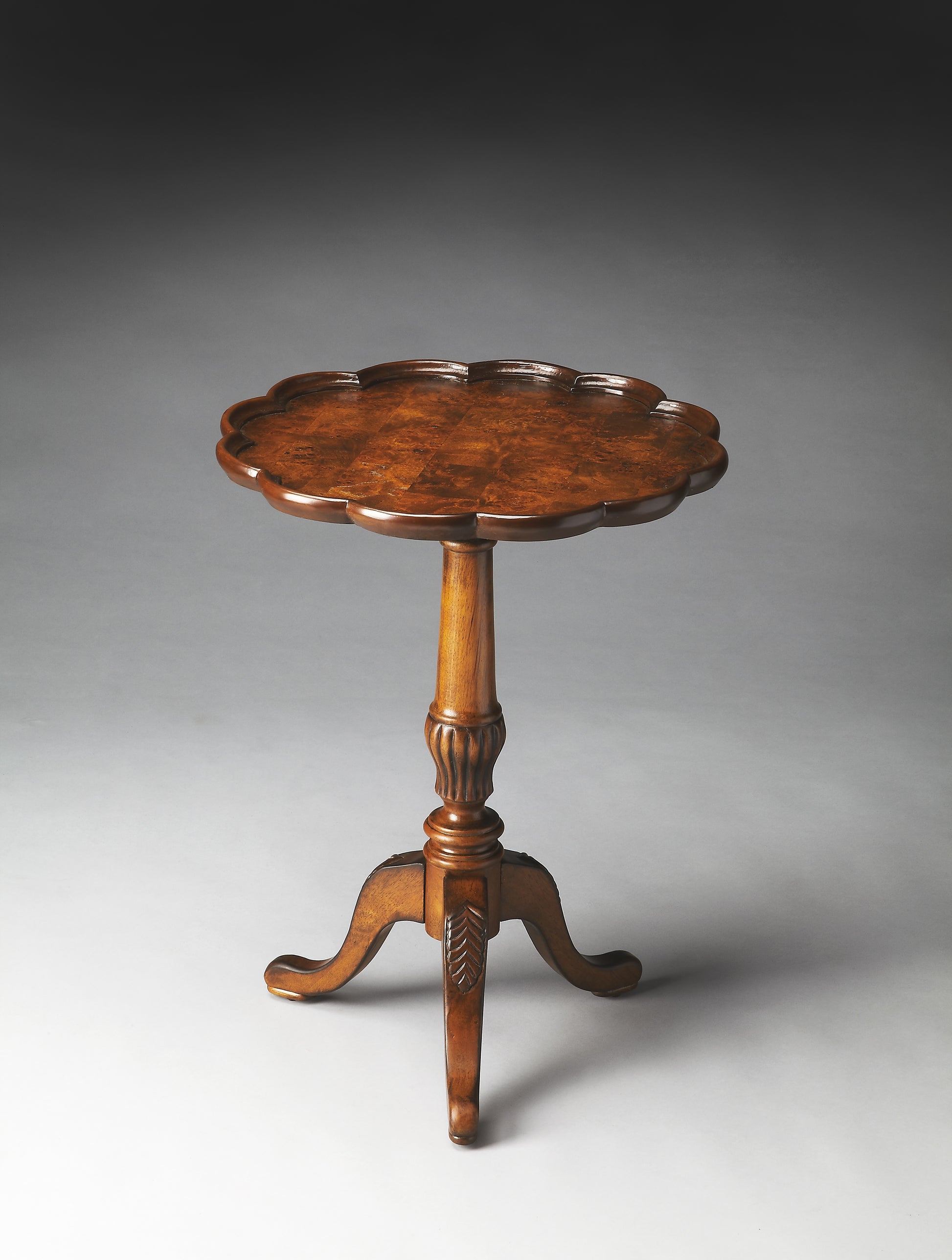 Butler Specialty Company Dansby 20 in. W Round Wood Scalloped Edge Pedestal Side Table, Medium Brown