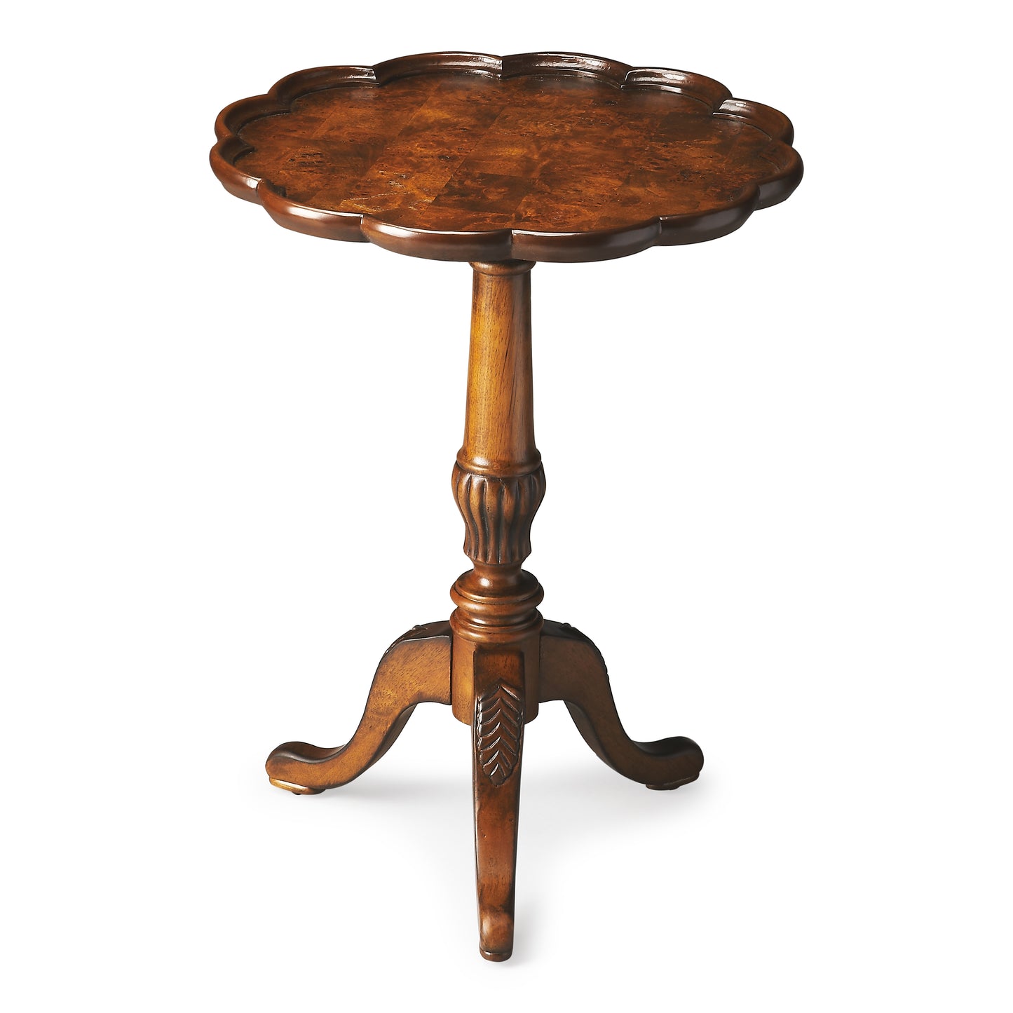 Butler Specialty Company Dansby 20 in. W Round Wood Scalloped Edge Pedestal Side Table, Medium Brown