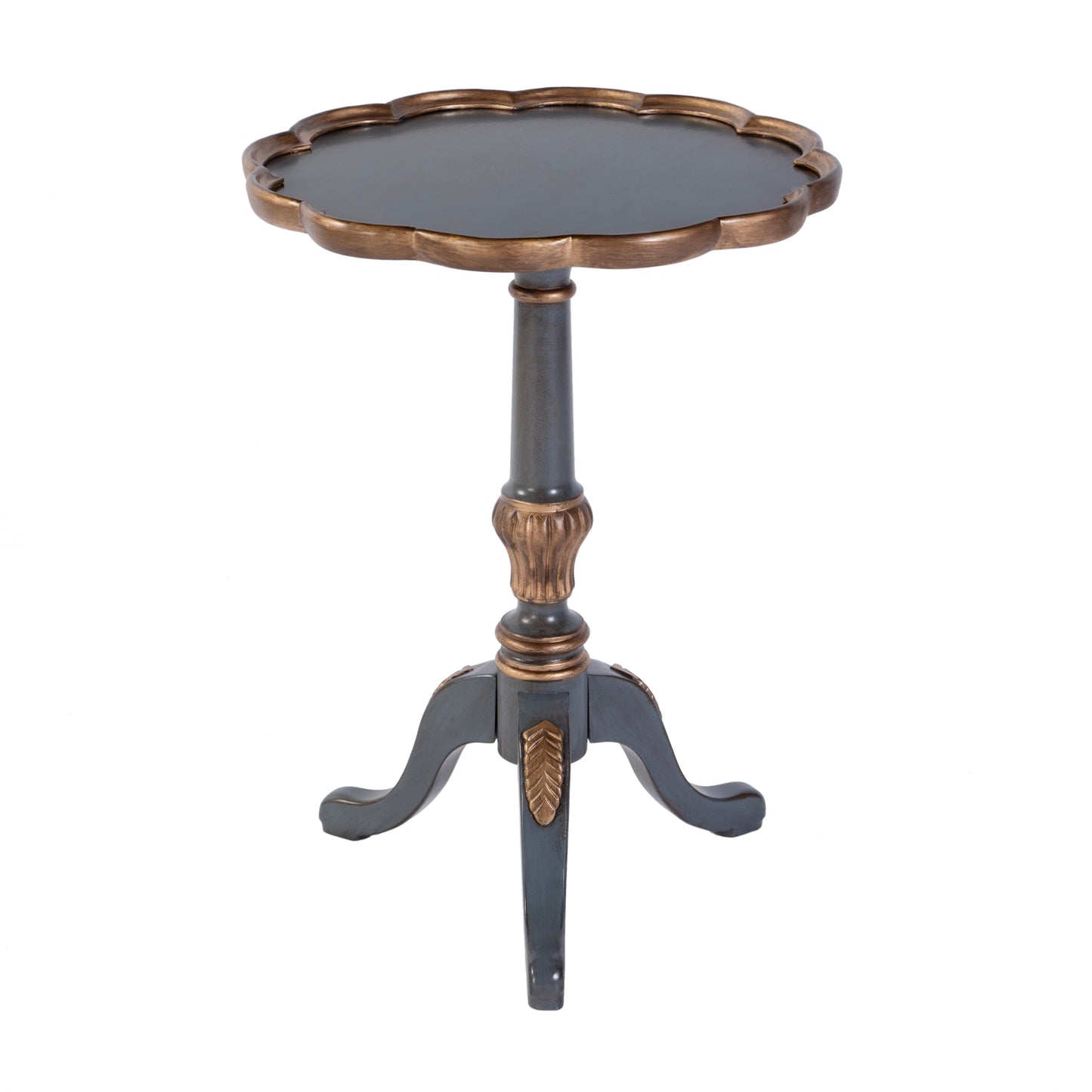 Butler Specialty Company Dansby 20 in. W Round Wood Scalloped Edge Pedestal Side Table, Pastel Blue
