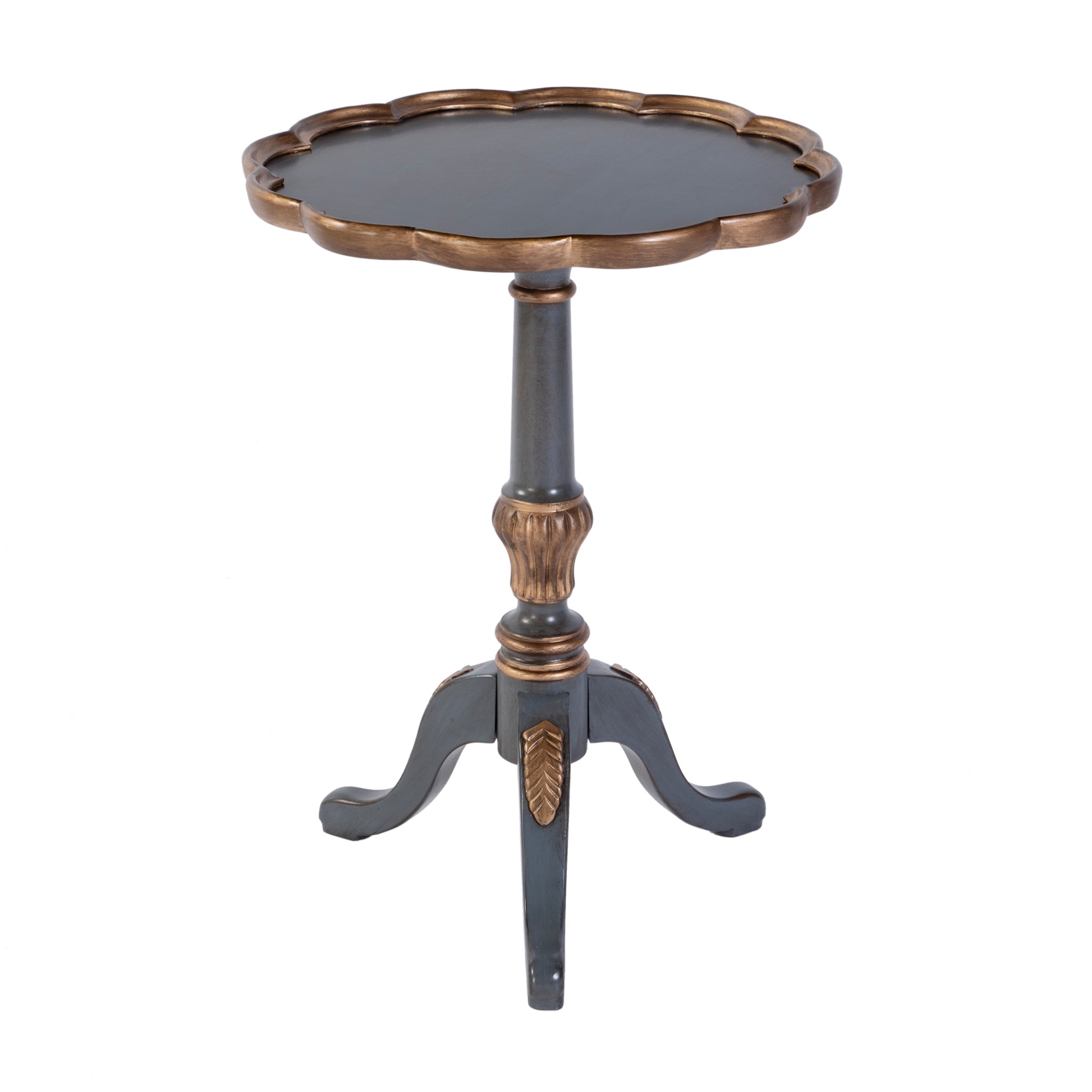 Butler Specialty Company Dansby 20 in. W Round Wood Scalloped Edge Pedestal Side Table, Pastel Blue