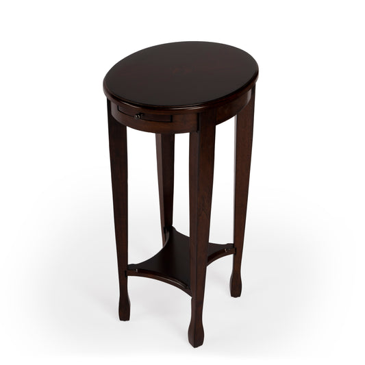 Butler Specialty Company Arielle 12.5 in. W Round Wood Petite Side Table with Pull-Out Tray and Lower Open Shelf, Dark Brown