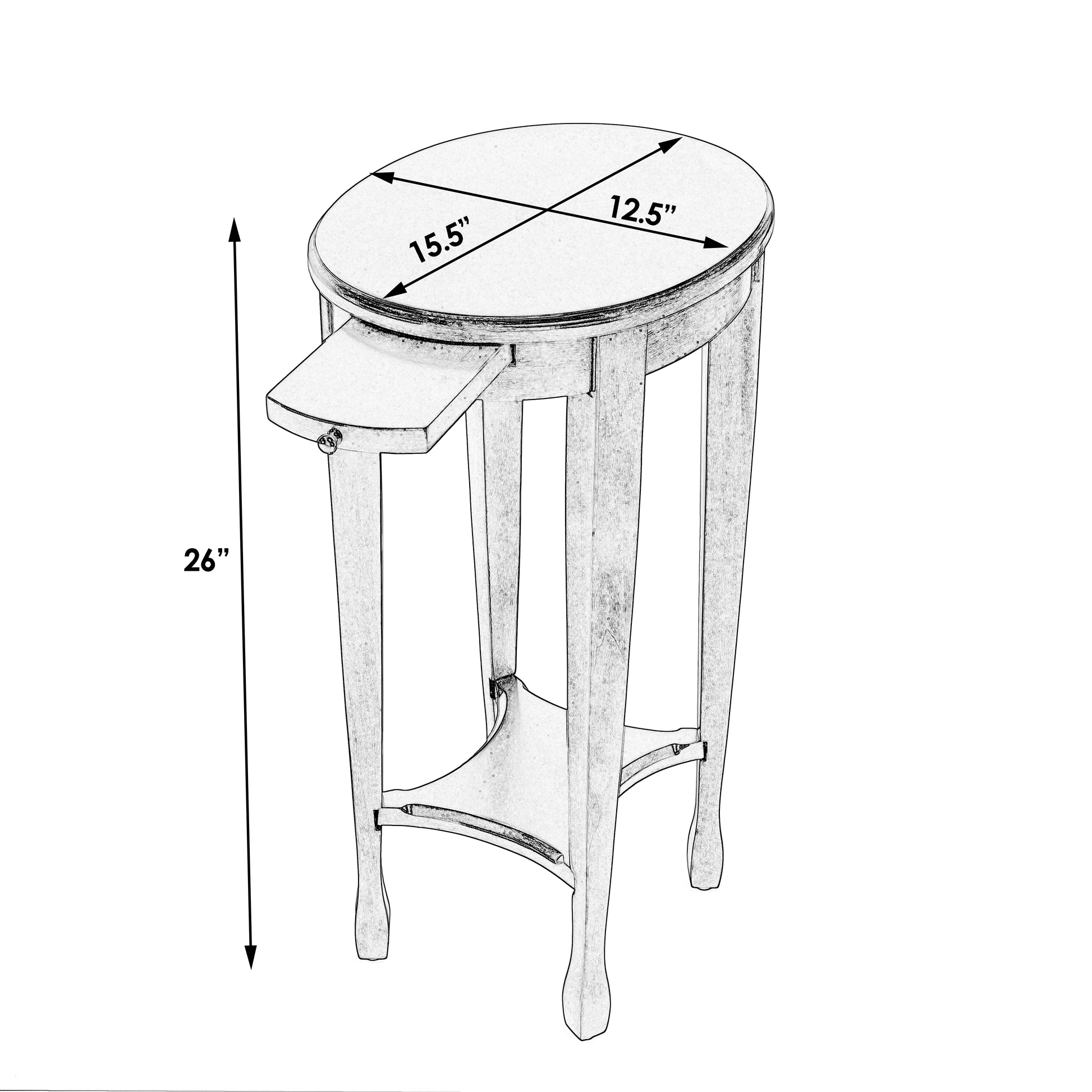 Butler Specialty Company Arielle 12.5 in. W Round Wood Petite Side Table with Pull-Out Tray and Lower Open Shelf, Dark Brown