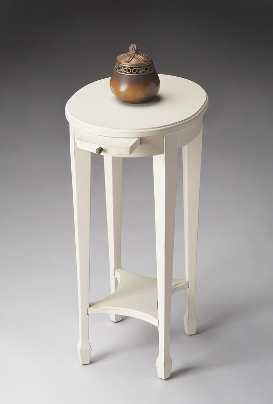 Butler Specialty Company Arielle 12.5 in. W Round Wood Petite Side Table with Pull-Out Tray and Lower Open Shelf, White