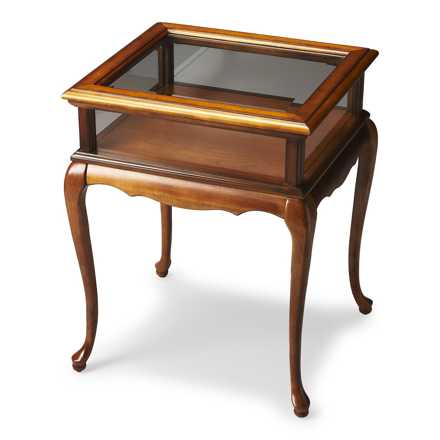 Butler Specialty Company Burton 18 in. W Square Wood and Glass Traditional Curio Table, Medium Brown