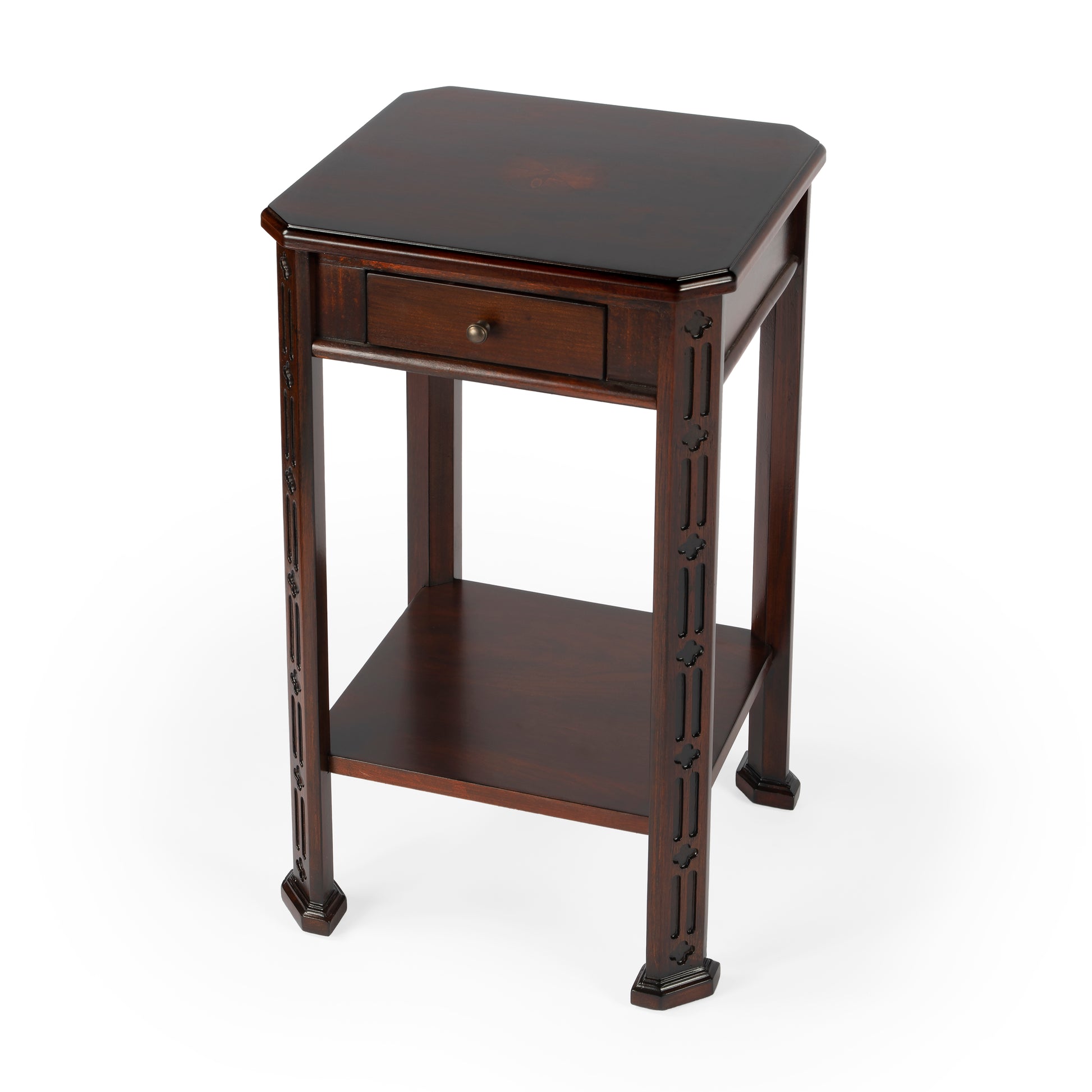 Butler Specialty Company Moyer 15 in. W Square Wood 1 Drawer Side Table with Lower Open Shelf, Dark Brown