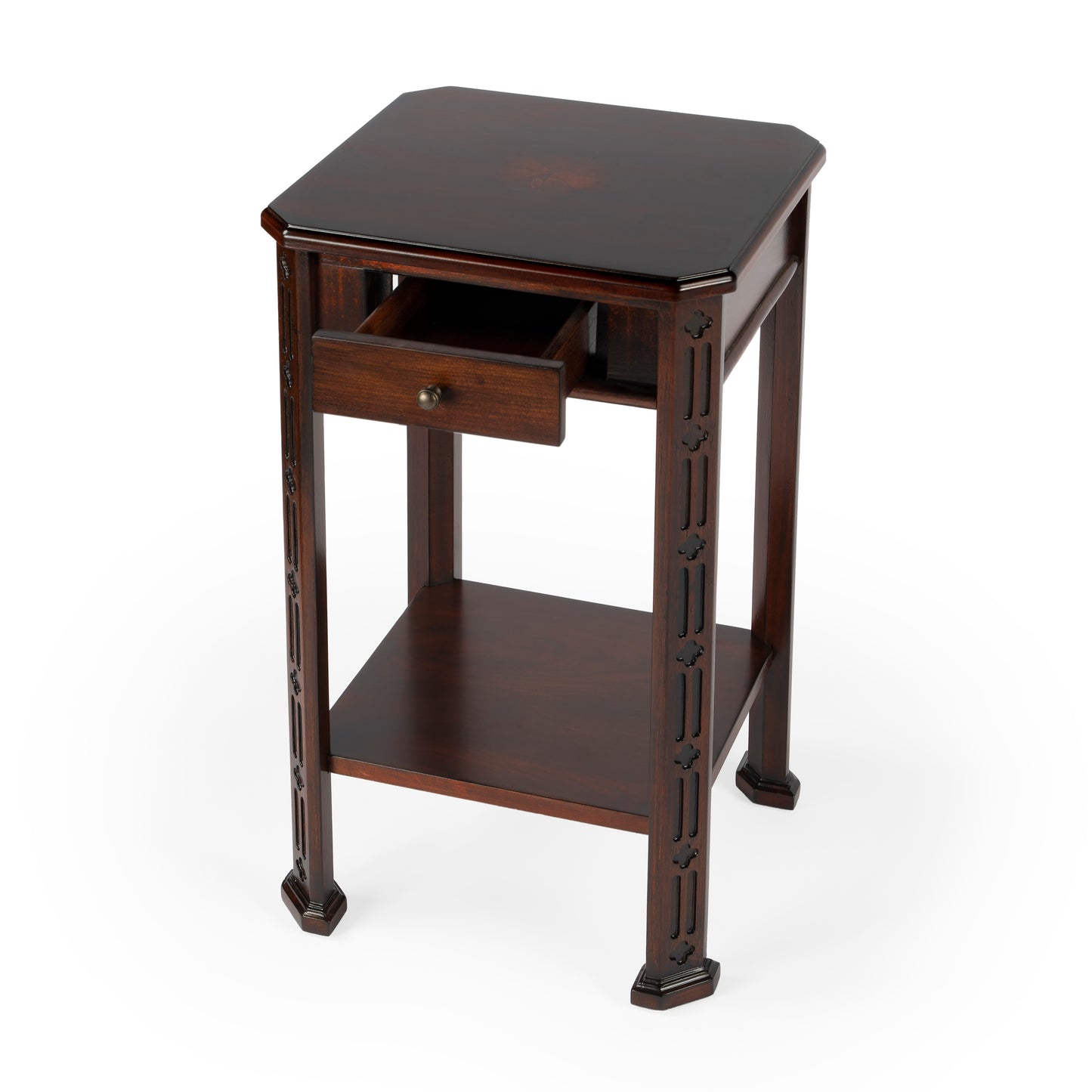 Butler Specialty Company Moyer 15 in. W Square Wood 1 Drawer Side Table with Lower Open Shelf, Dark Brown