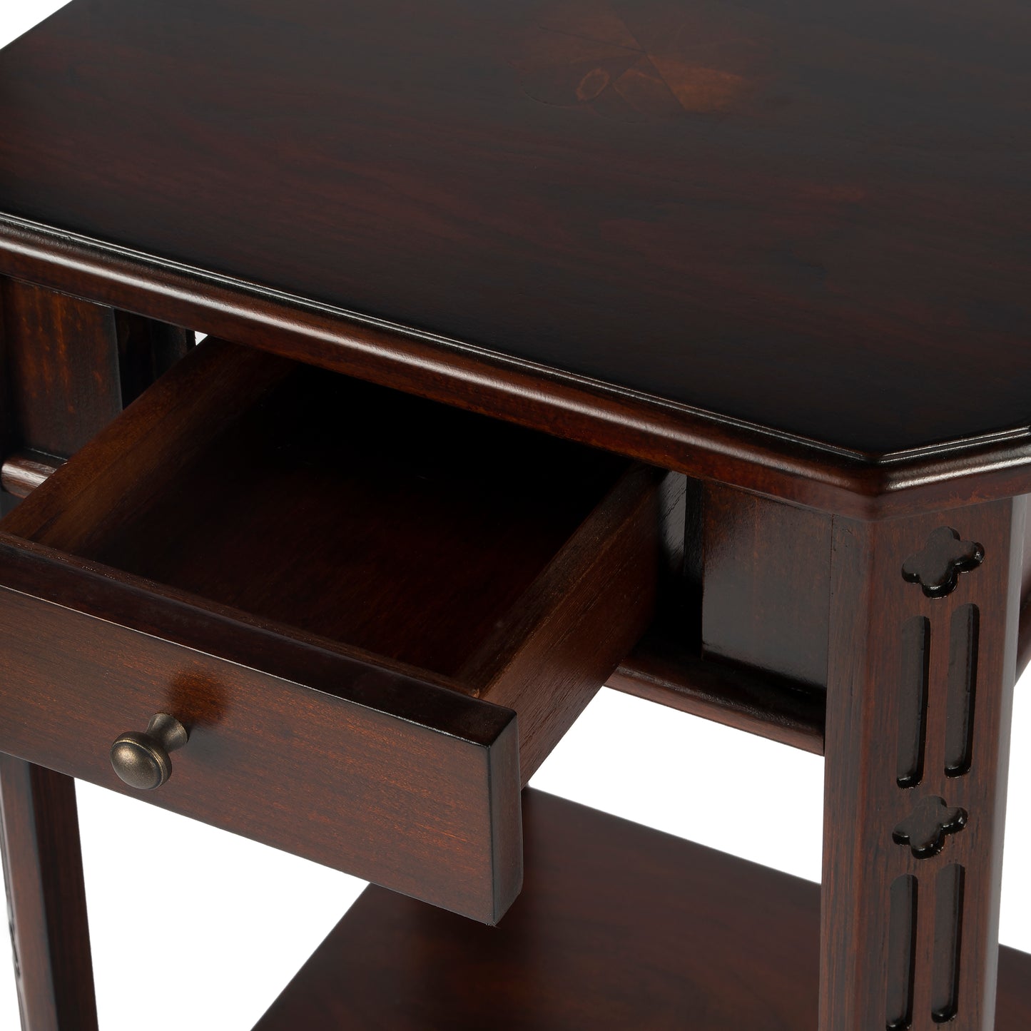 Butler Specialty Company Moyer 15 in. W Square Wood 1 Drawer Side Table with Lower Open Shelf, Dark Brown