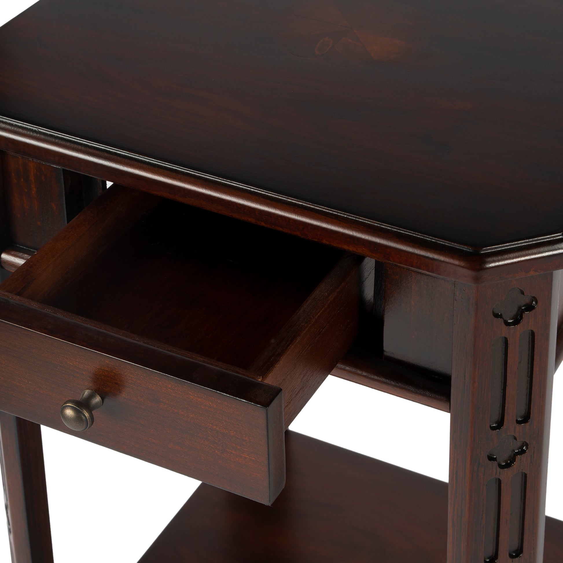 Butler Specialty Company Moyer 15 in. W Square Wood 1 Drawer Side Table with Lower Open Shelf, Dark Brown