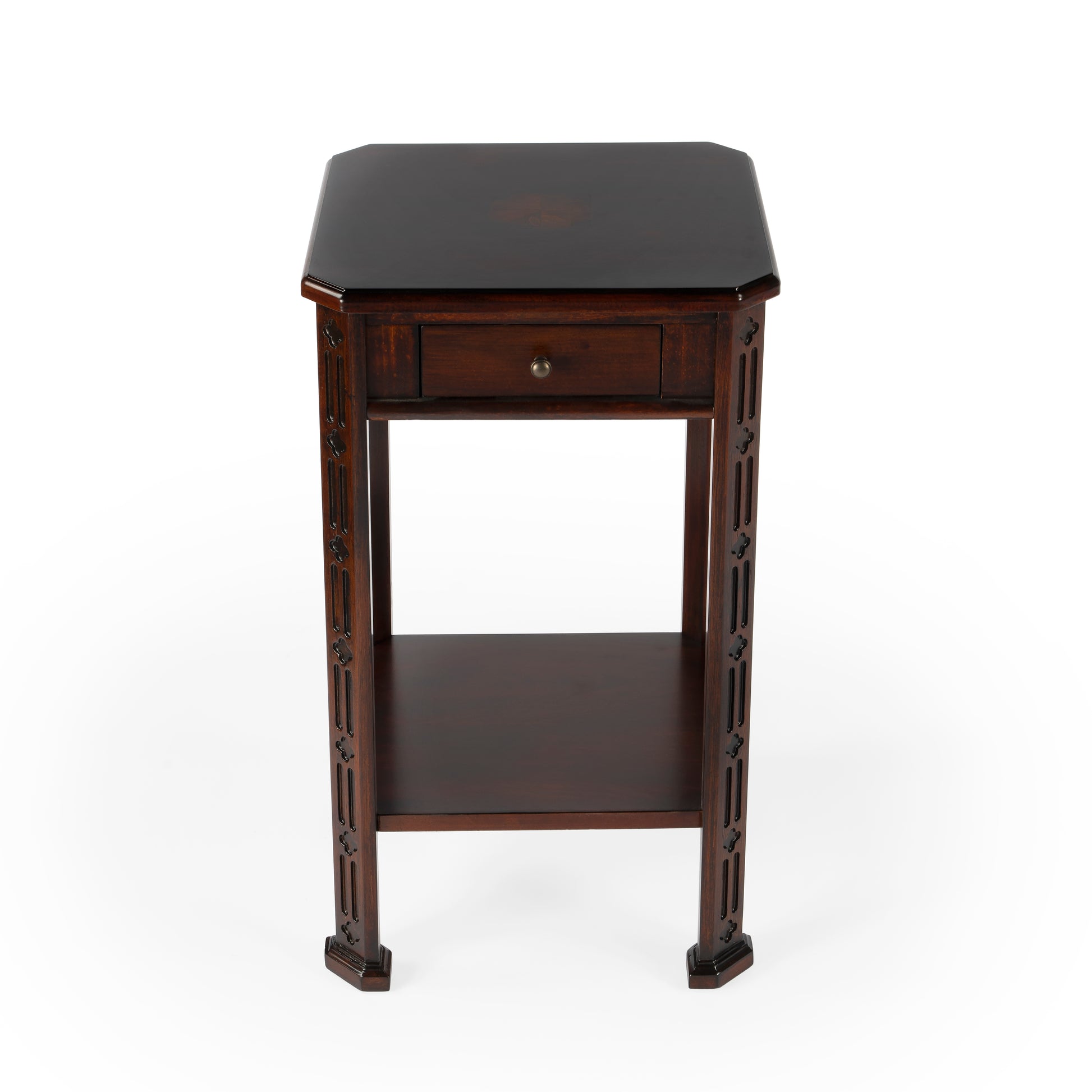 Butler Specialty Company Moyer 15 in. W Square Wood 1 Drawer Side Table with Lower Open Shelf, Dark Brown