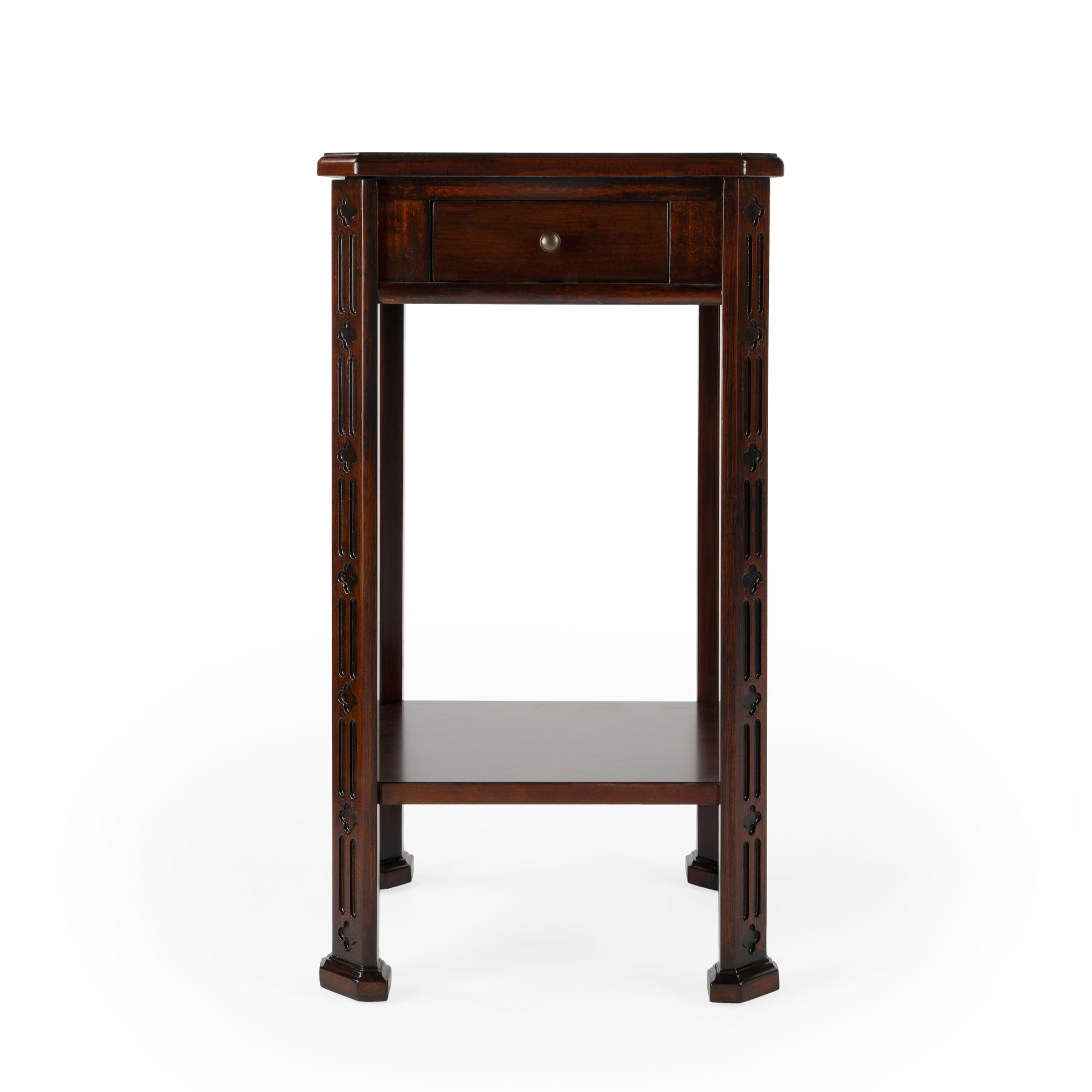 Butler Specialty Company Moyer 15 in. W Square Wood 1 Drawer Side Table with Lower Open Shelf, Dark Brown
