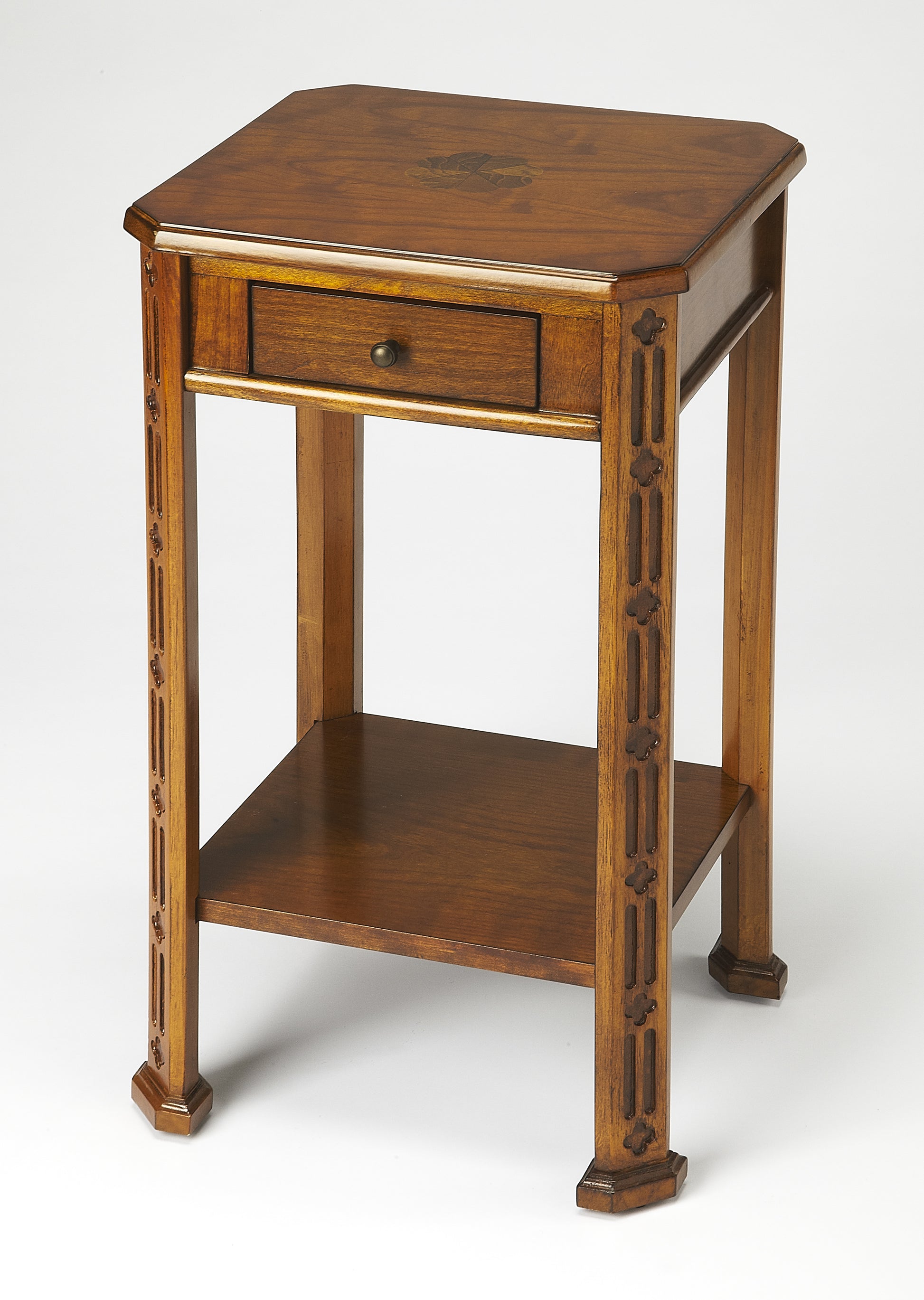Butler Specialty Company Moyer 15 in. W Square Wood 1 Drawer Side Table with Lower Open Shelf, Medium Brown