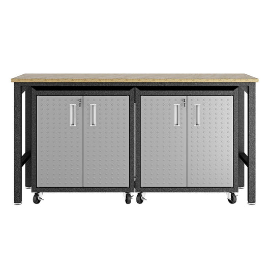 Manhattan Comfort 3-Piece Fortress Mobile Space-Saving Steel Garage Cabinet and Worktable 1.0 in Grey 14GMC