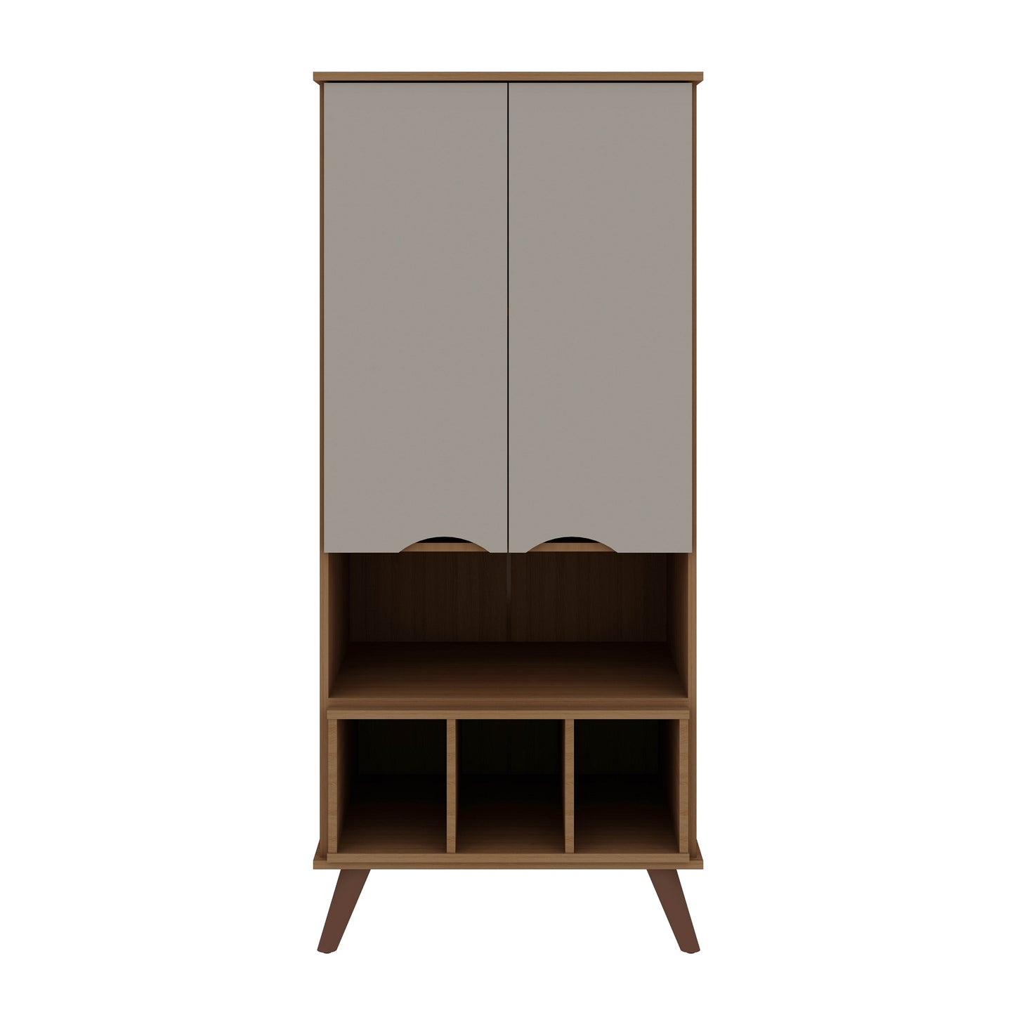 Manhattan Comfort Hampton 26.77 Display Cabinet 6 Shelves and Solid Wood Legs in Off White and Maple Cream 14PMC11