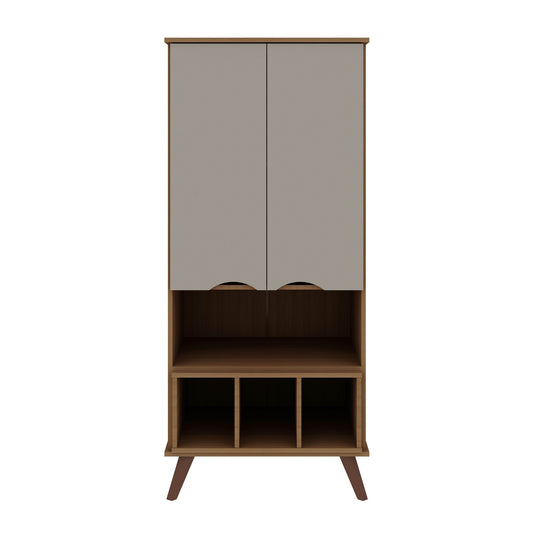 Manhattan Comfort Hampton 26.77 Display Cabinet 6 Shelves and Solid Wood Legs in Off White and Maple Cream 14PMC11