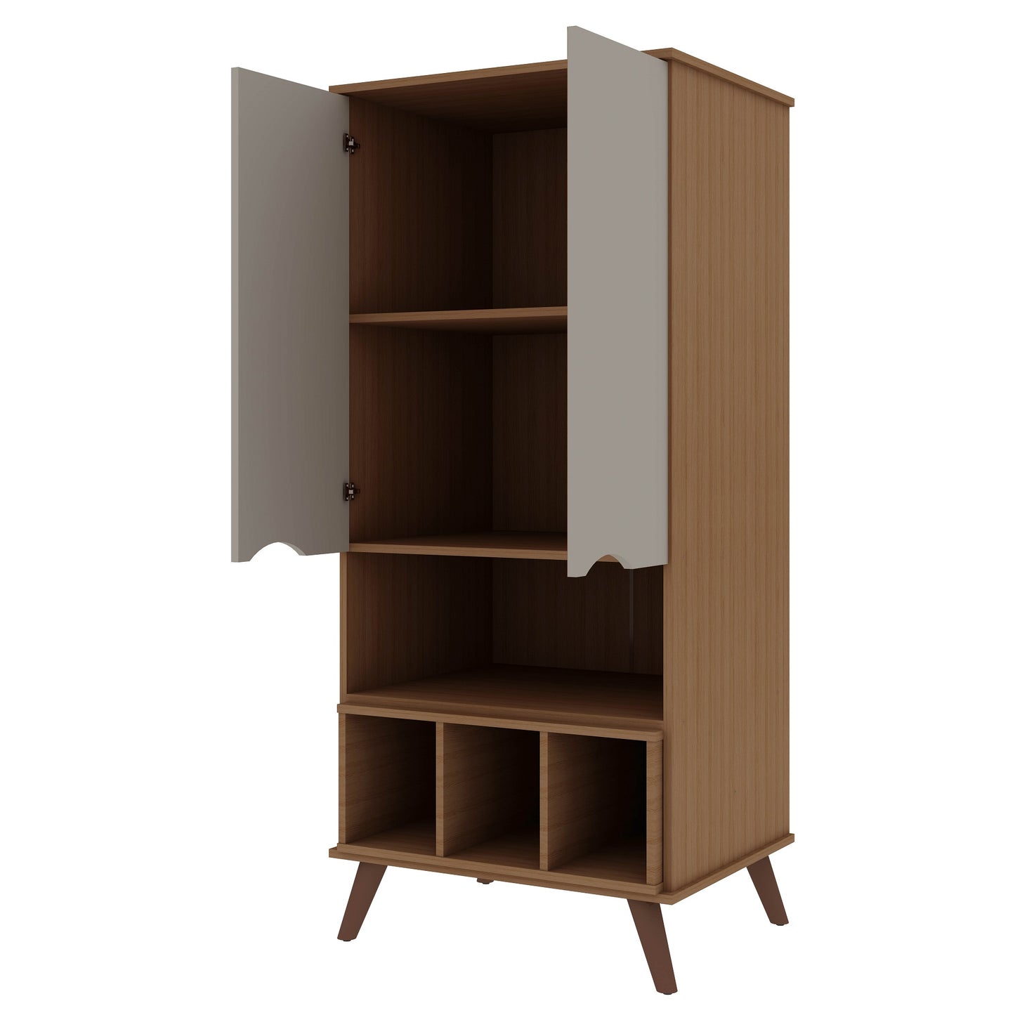 Manhattan Comfort Hampton 26.77 Display Cabinet 6 Shelves and Solid Wood Legs in Off White and Maple Cream 14PMC11