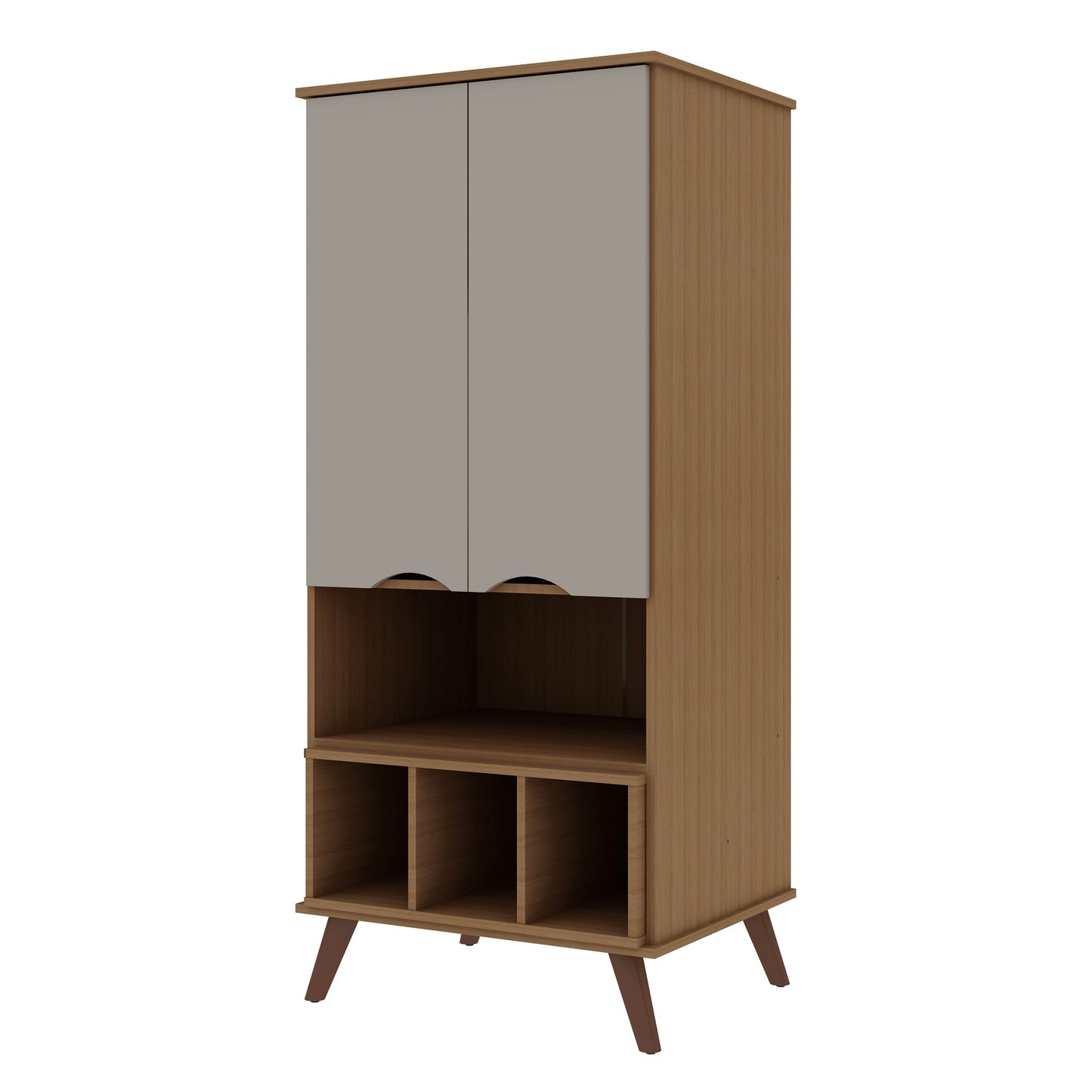 Manhattan Comfort Hampton 26.77 Display Cabinet 6 Shelves and Solid Wood Legs in Off White and Maple Cream 14PMC11