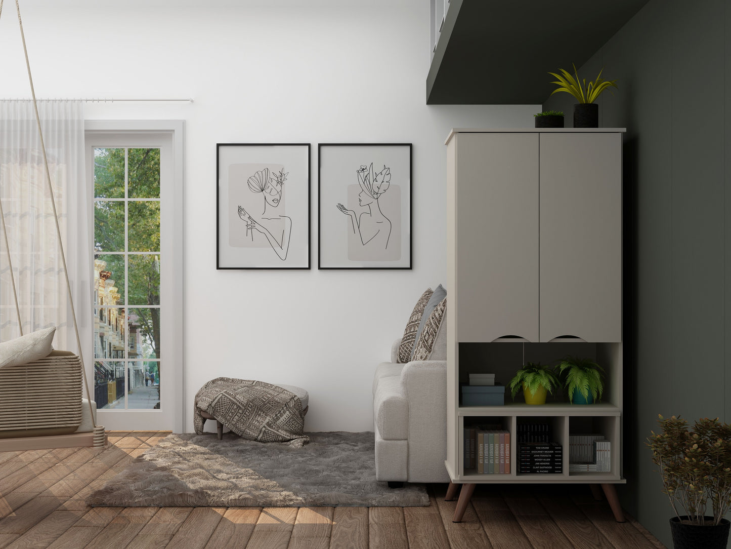 Manhattan Comfort Hampton 26.77 Display Cabinet 6 Shelves and Solid Wood Legs in Off White 14PMC6