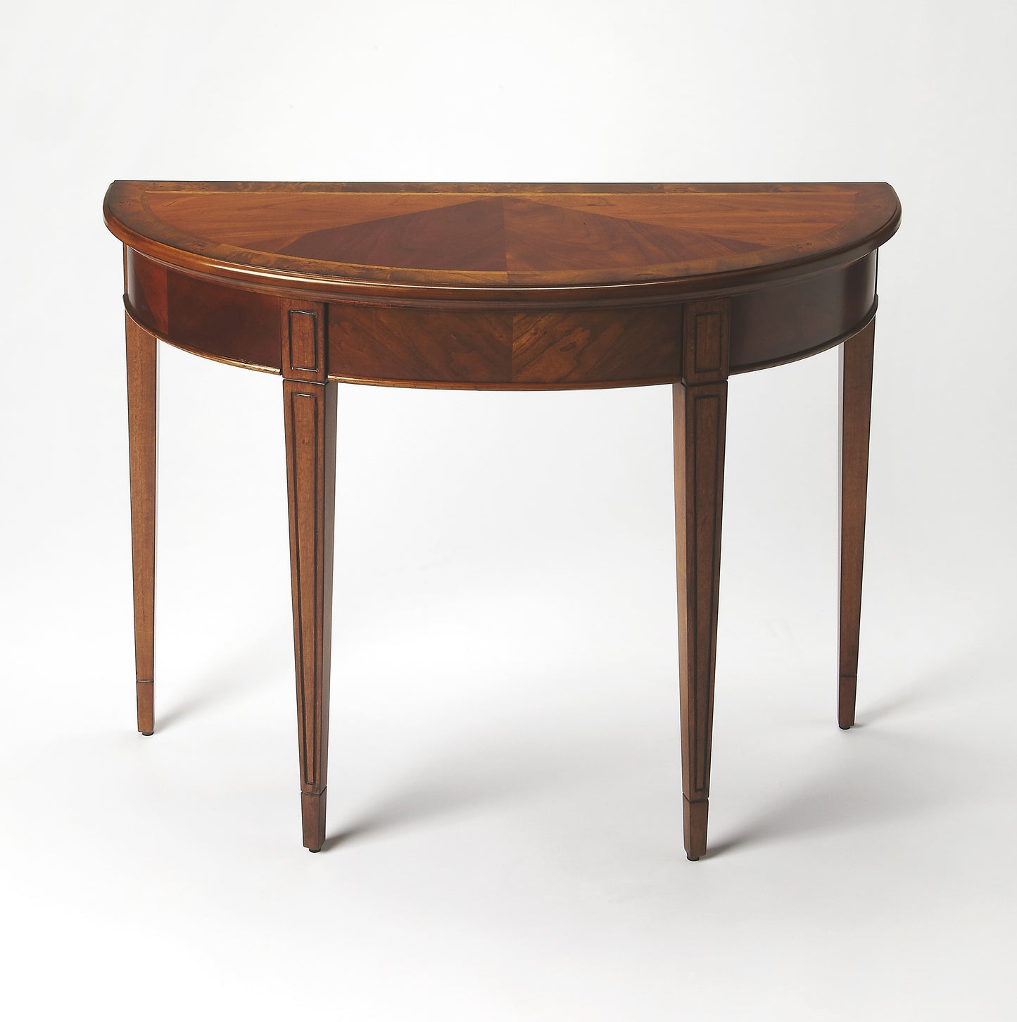 Butler Specialty Company Hampton 36 in. W Demilune Wood 1 Drawer Console Table, Medium Brown