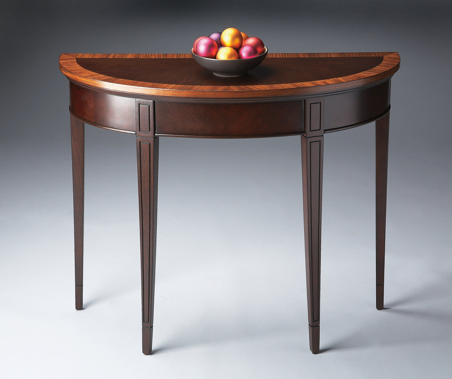Butler Specialty Company Hampton 36 in. W Demilune Wood 1 Drawer Console Table, Dark Brown