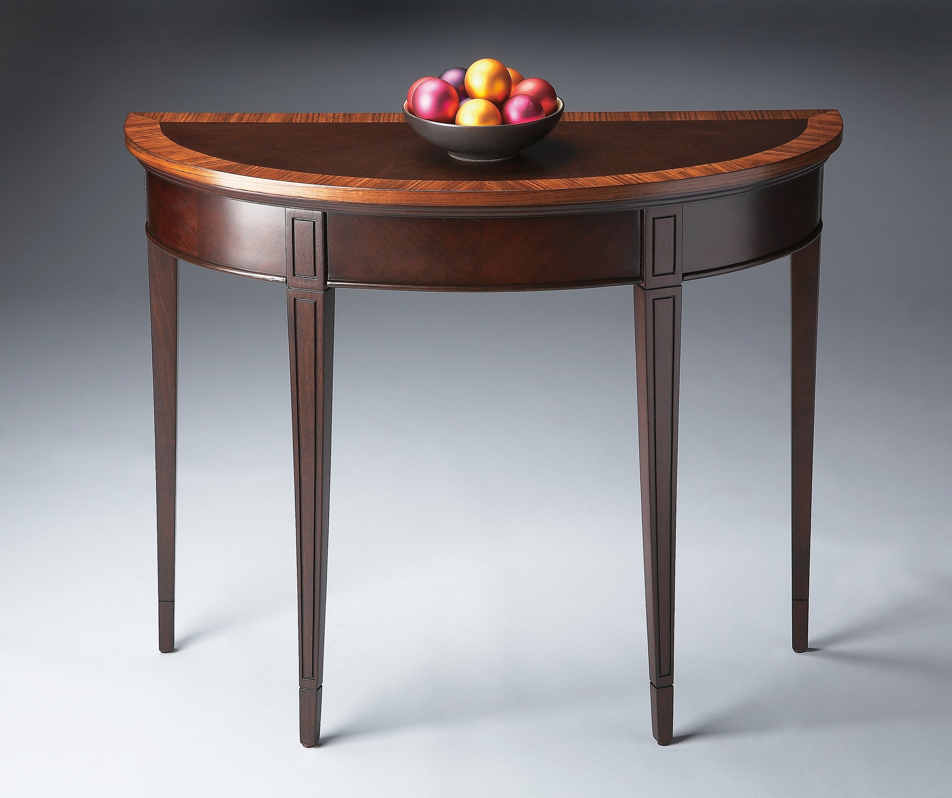 Butler Specialty Company Hampton 36 in. W Demilune Wood 1 Drawer Console Table, Dark Brown