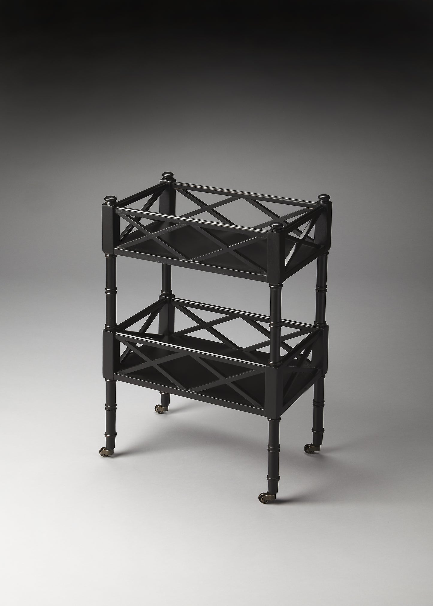 Butler Specialty Company Foster19 in. W Rectangular Wood 2 Tier Bar Cart on Casters, Black
