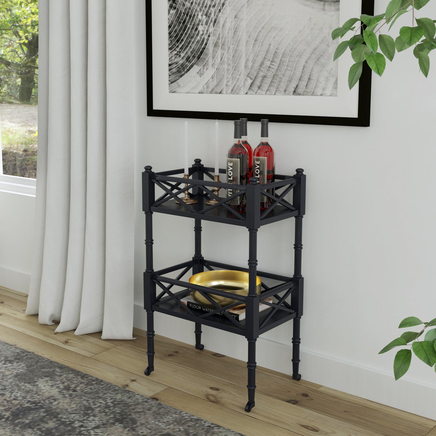 Butler Specialty Company Foster19 in. W Rectangular Wood 2 Tier Bar Cart on Casters, Black