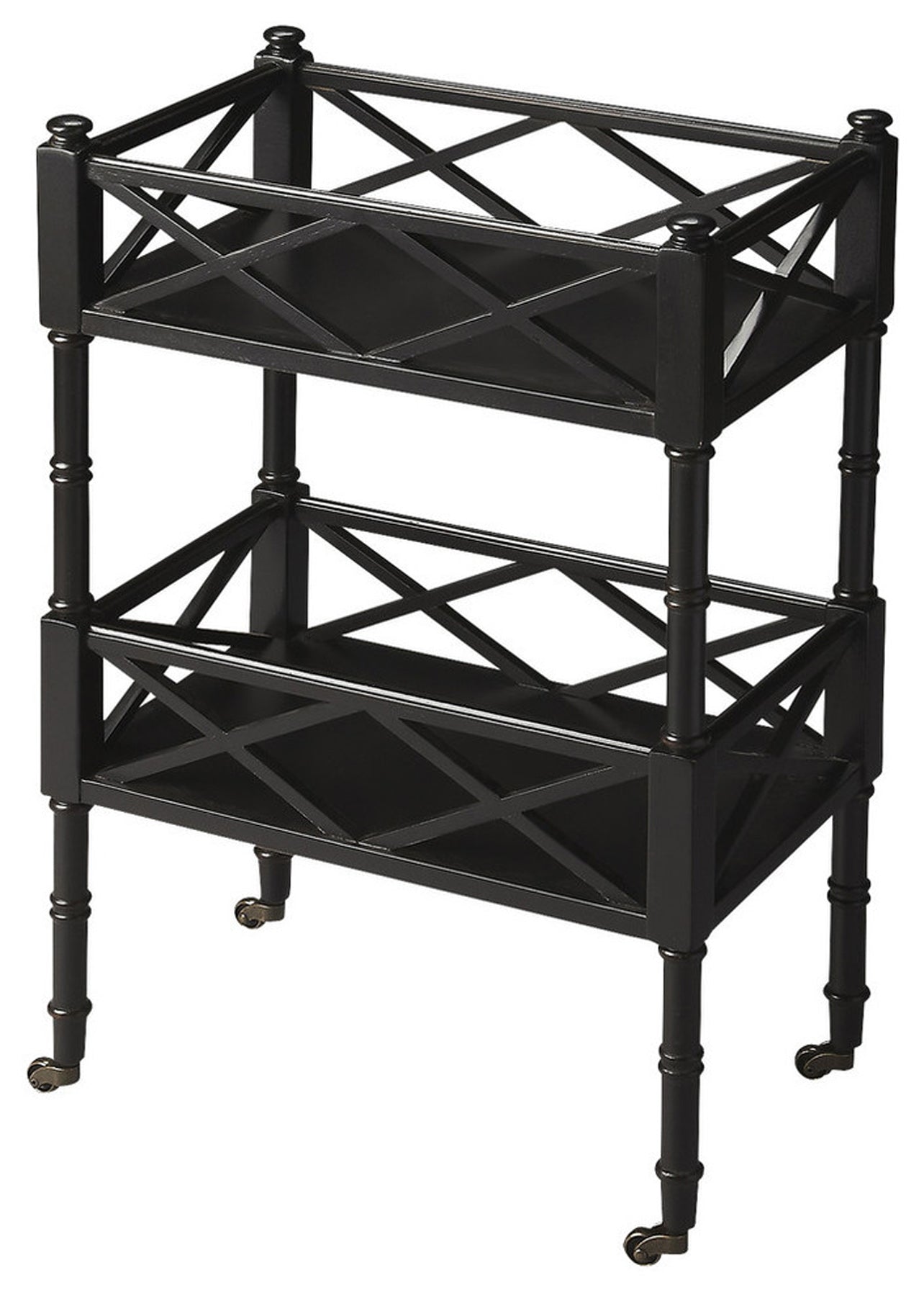 Butler Specialty Company Foster19 in. W Rectangular Wood 2 Tier Bar Cart on Casters, Black