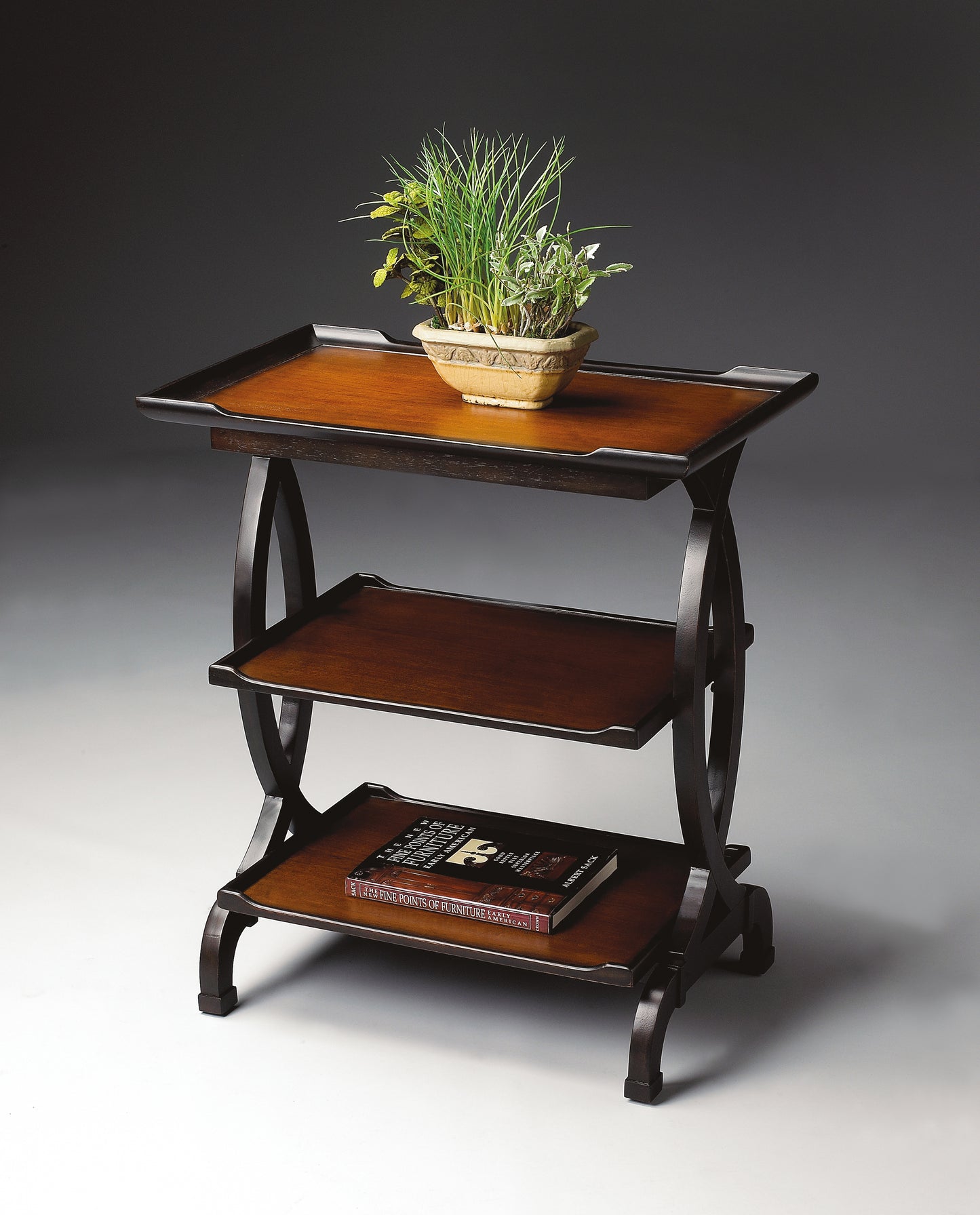 Butler Specialty Company Kimiko 26 in. W Rectangular Wood 3 Tier Side/Accent Table, Dark Brown