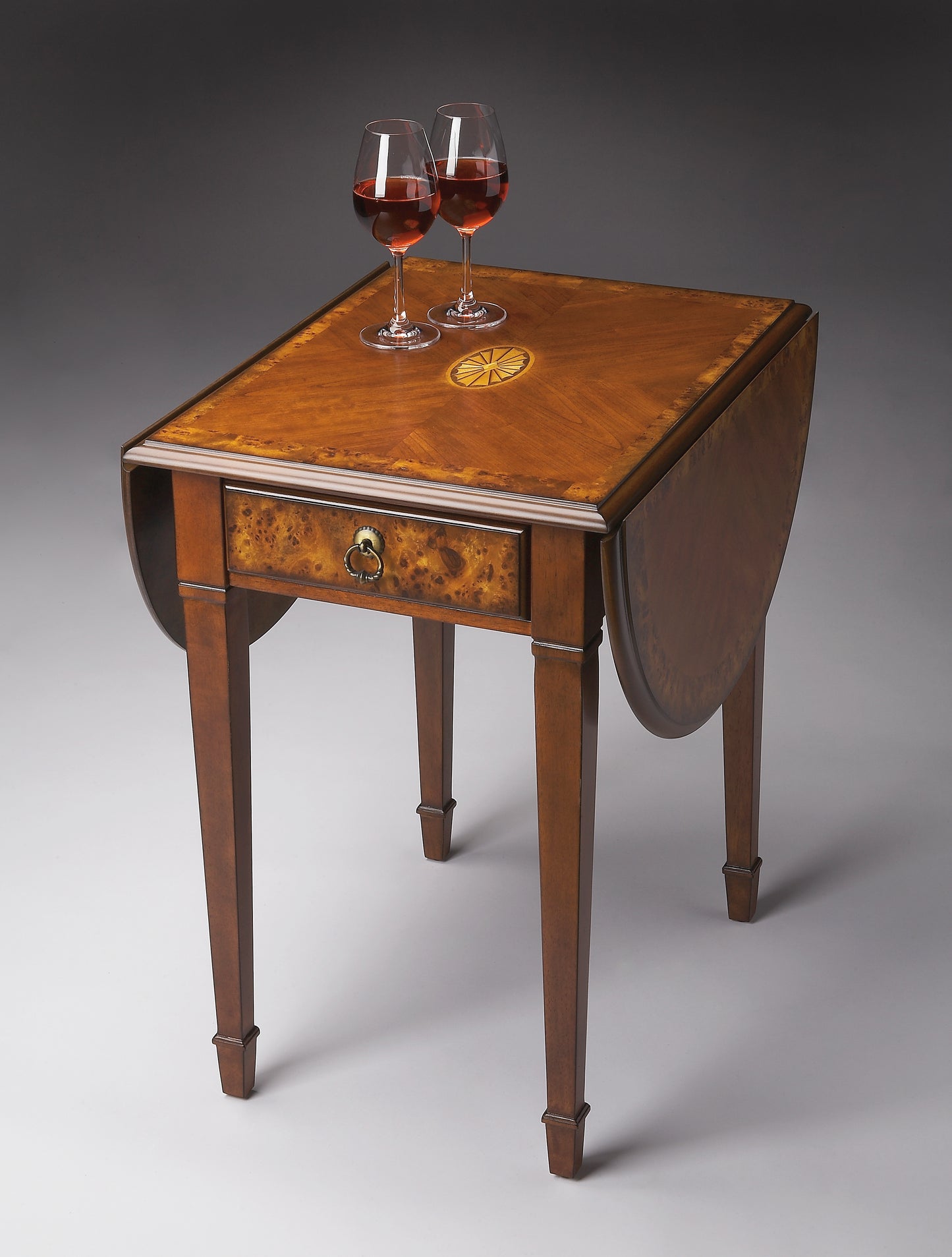 Butler Specialty Company Glenview 19 in. W Rectangular Wood Pembroke Drop Leaf 1 Drawer Side Table, Medium Brown