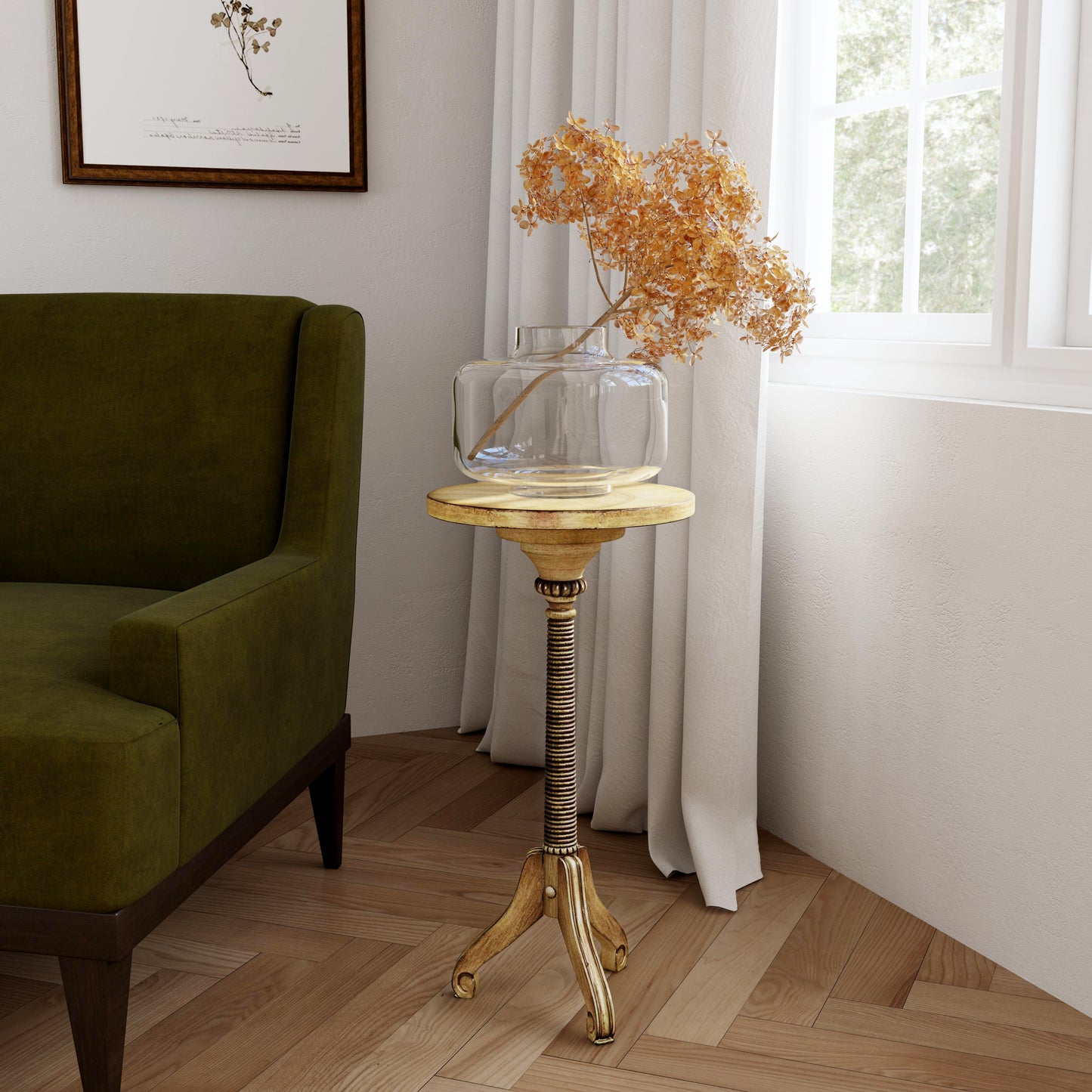 Florence Pedestal Side Table in Beige 1583424