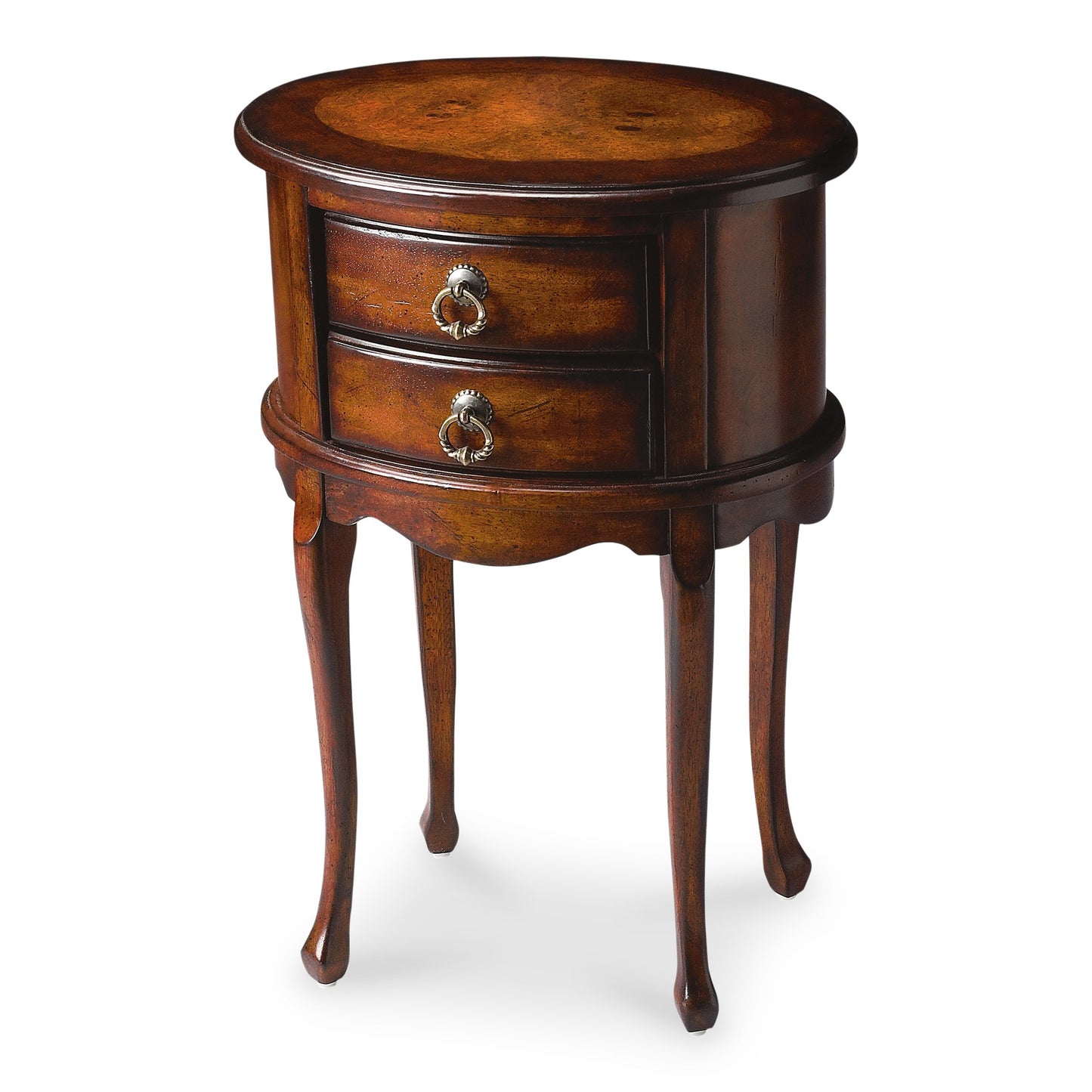 Butler Specialty Company Whitley 18 in. W Oval Wood Traditional 2 Drawer Side Table, Dark Brown