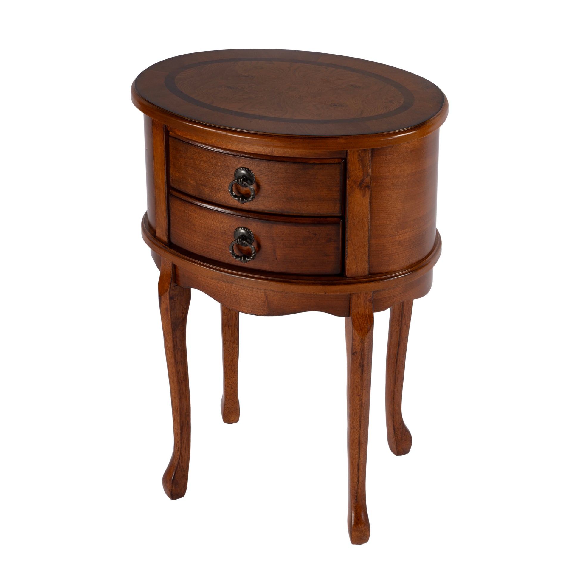 Butler Specialty Company Whitley 18 in. W Oval Wood Traditional 2 Drawer Side Table, Medium Brown