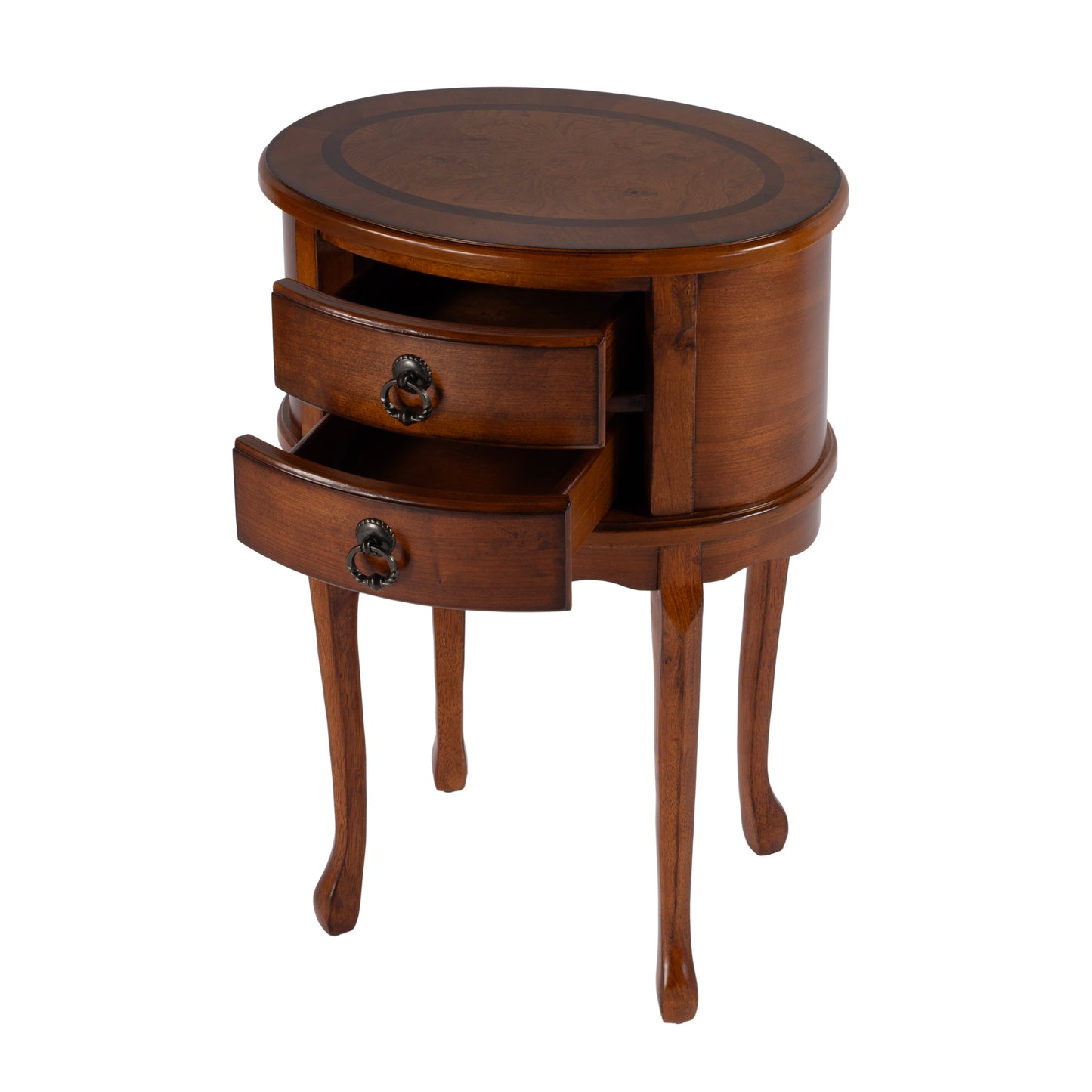 Butler Specialty Company Whitley 18 in. W Oval Wood Traditional 2 Drawer Side Table, Medium Brown