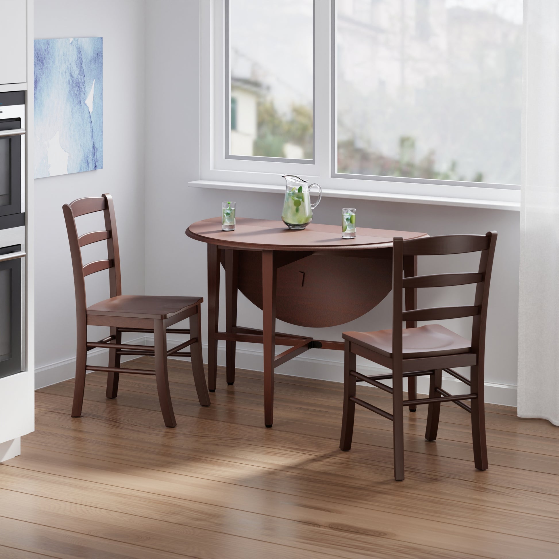 Hannah 3-Pc Drop Leaf Table with Ladder-back Chairs, Walnut