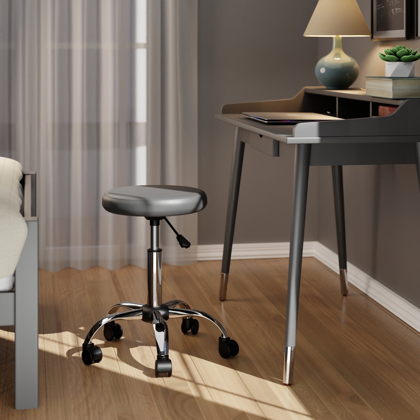 Clyde Adjustable Cushion Seat Swivel Stool, Charcoal and Chrome