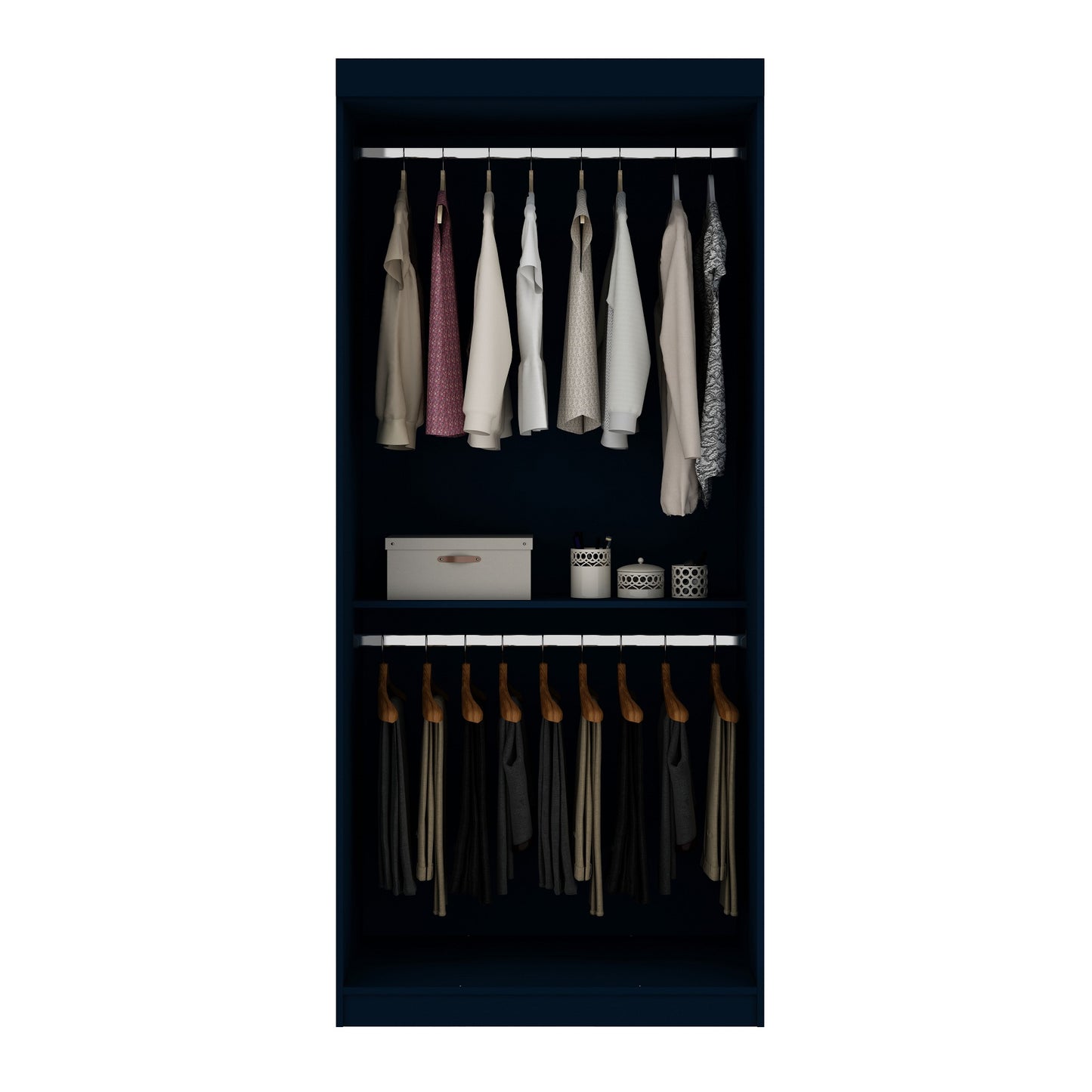 Manhattan Comfort Mulberry 35.9 Open Double Hanging Modern Wardrobe Closet with 2 Hanging Rods in Tatiana Midnight Blue 161GMC4