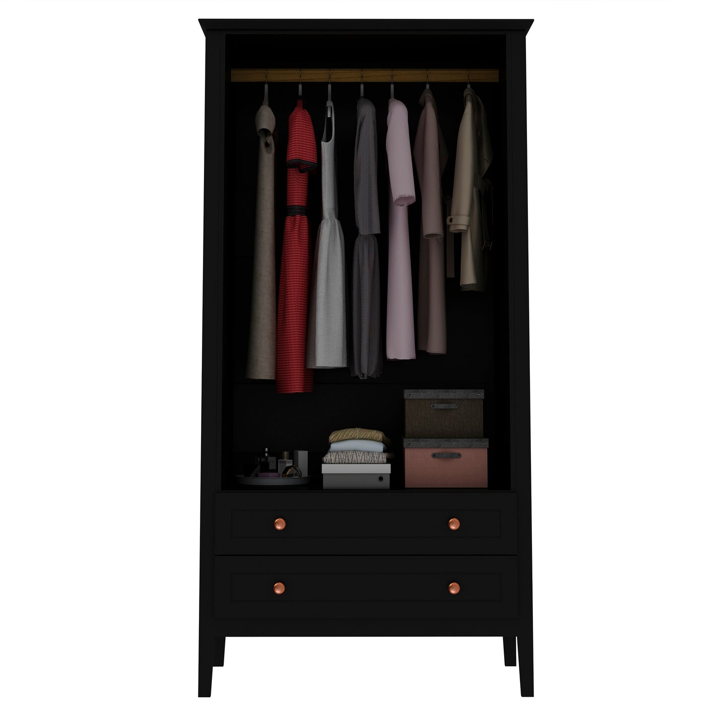 Manhattan Comfort Crown Full Wardrobe with Hanging and 2 Drawers in Black 167GMC2