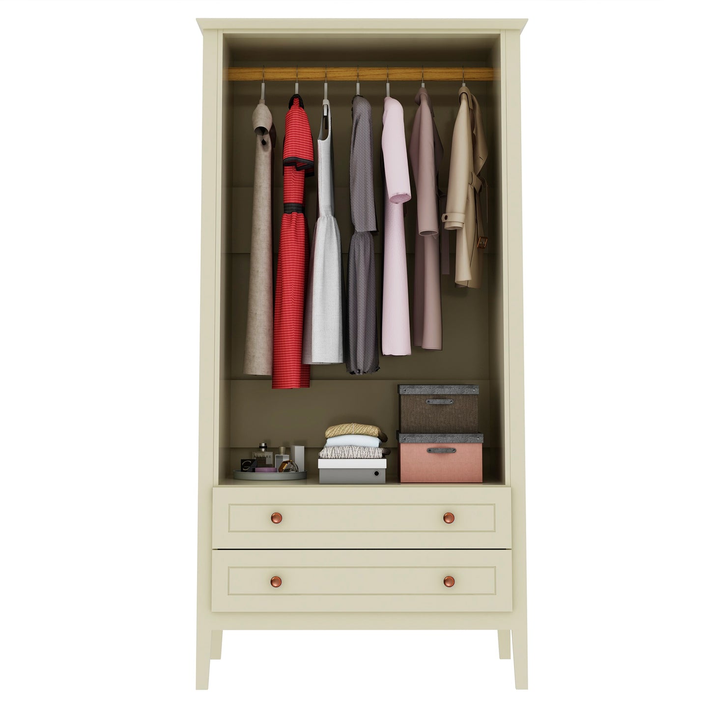 Manhattan Comfort Crown Full Wardrobe with Hanging and 2 Drawers in Off White 167GMC3