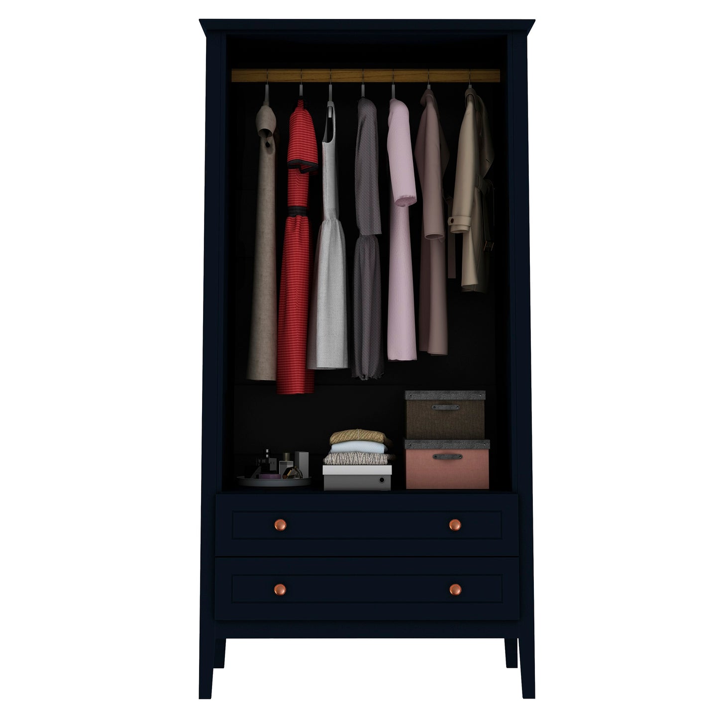 Manhattan Comfort Crown Full Wardrobe with Hanging and 2 Drawers in Tatiana Midnight Blue 167GMC4