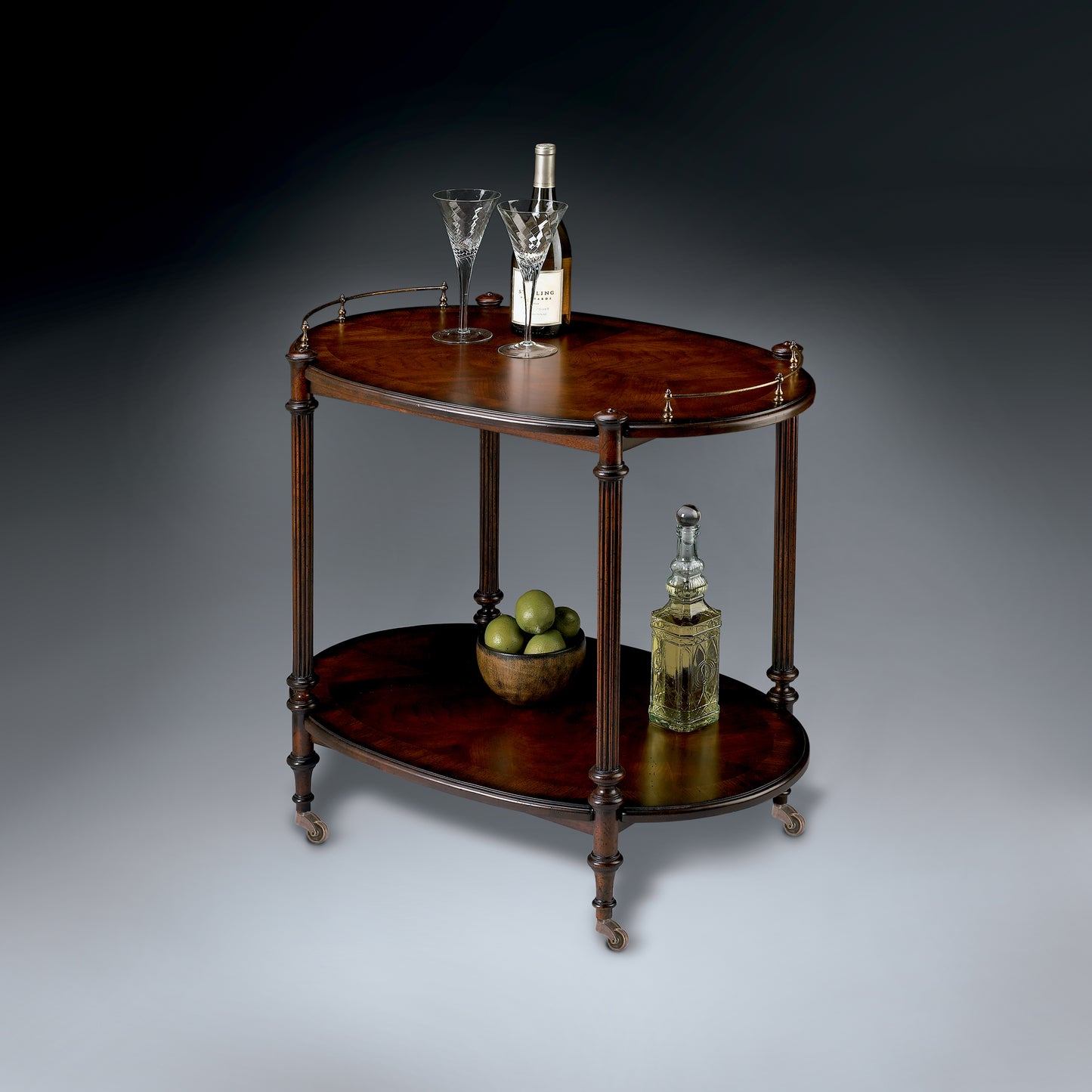 Butler Specialty Company Kathleen 31 in. W Rectangular Wood 2 Tier Bar/Serving Cart on Casters, Dark Brown