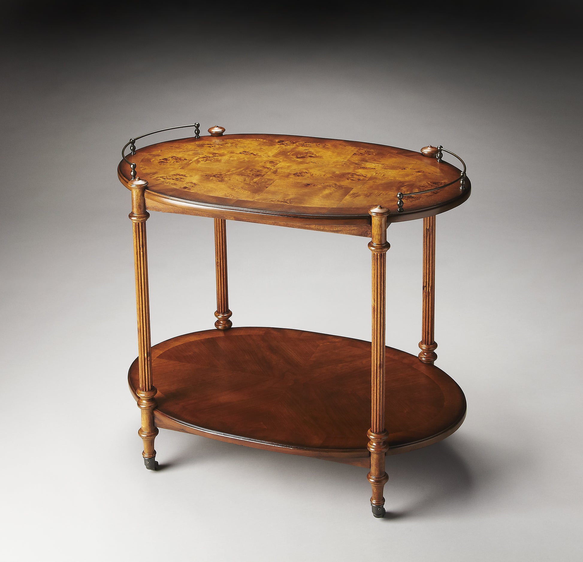 Butler Specialty Company Kathleen 31 in. W Rectangular Wood 2 Tier Bar/Serving Cart on Casters, Medium Brown