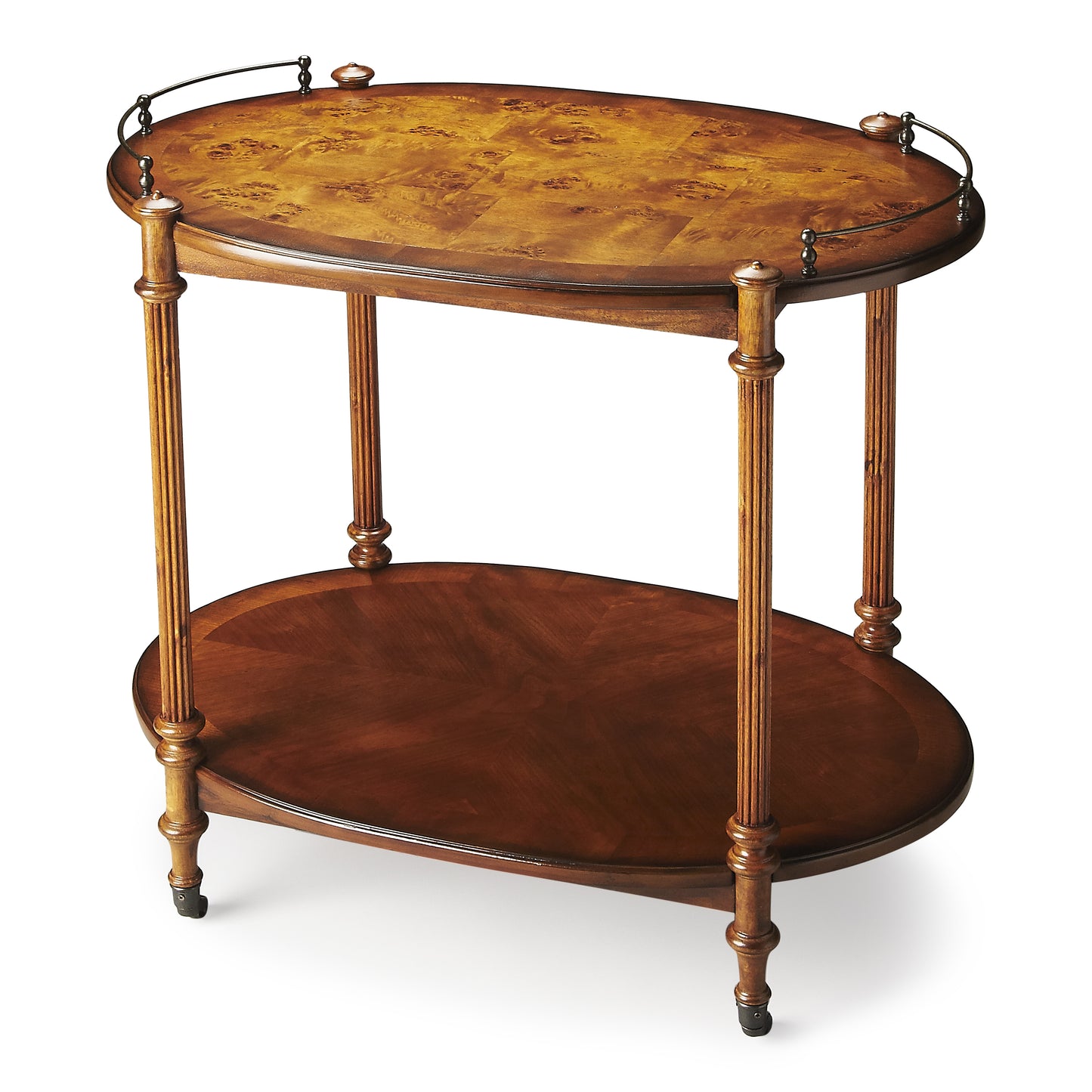 Butler Specialty Company Kathleen 31 in. W Rectangular Wood 2 Tier Bar/Serving Cart on Casters, Medium Brown